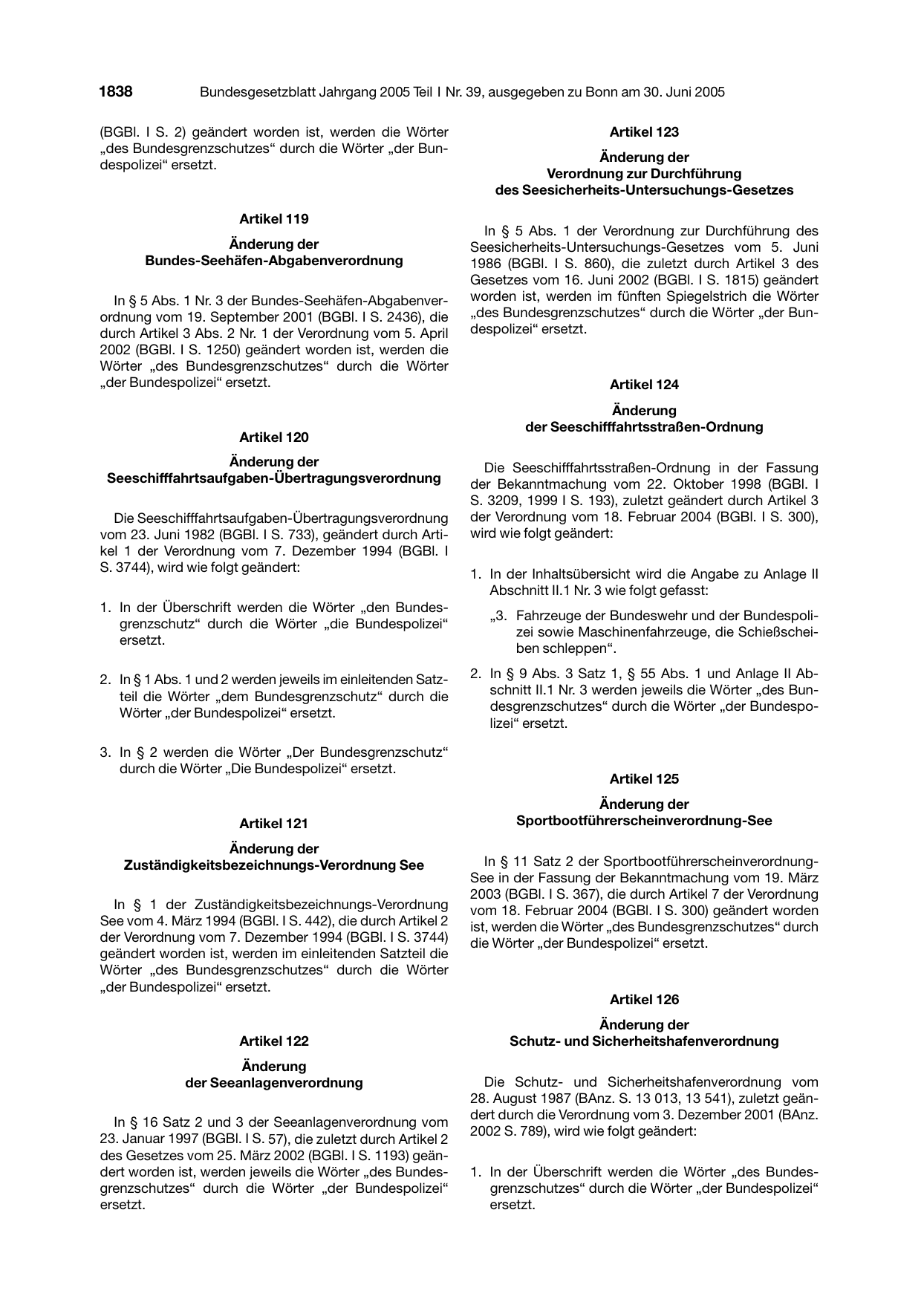 BGBl. 2005, Seite 1838 — Originalseite als Abbildung