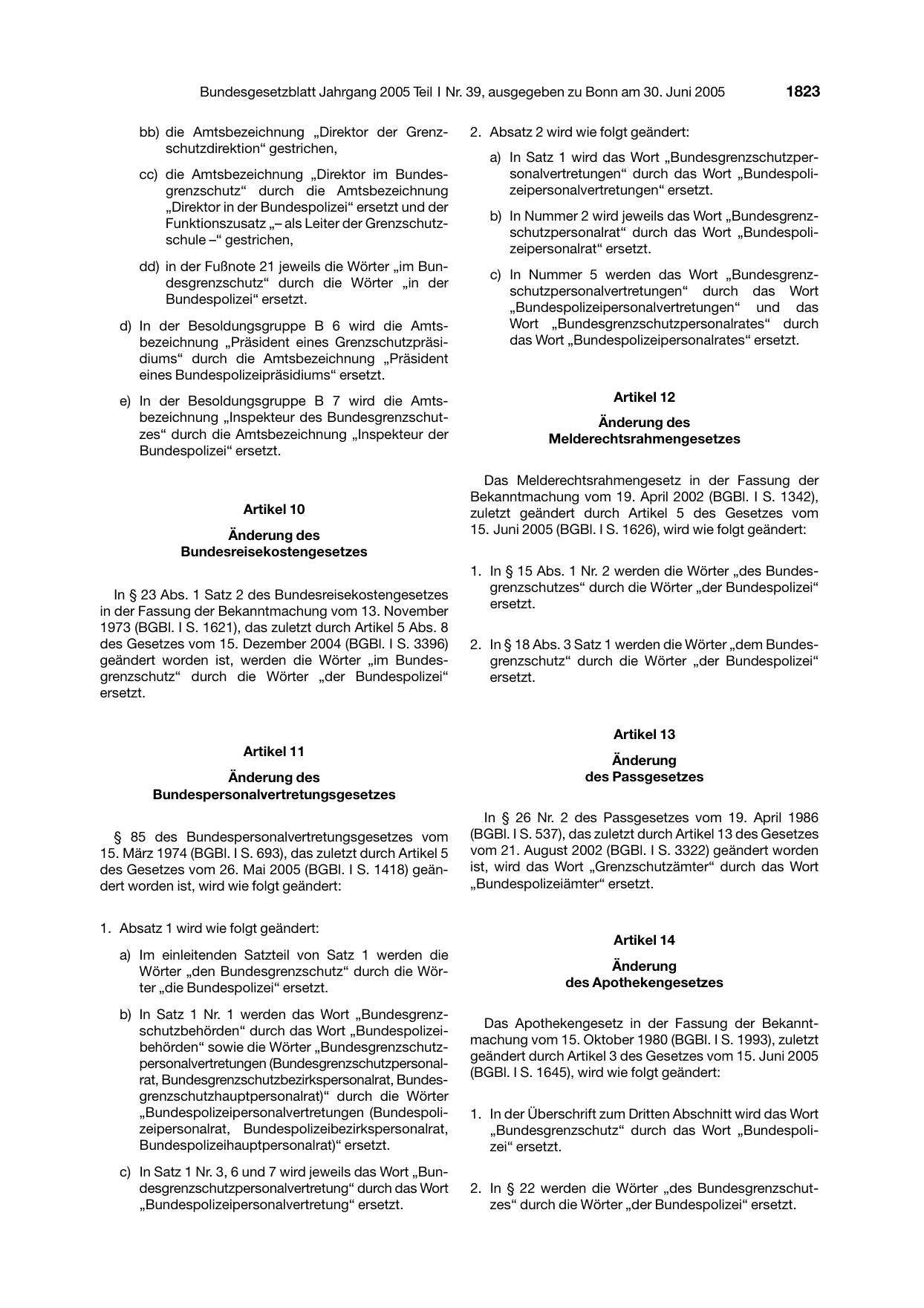 BGBl. 2005, Seite 1823 — Originalseite als Abbildung