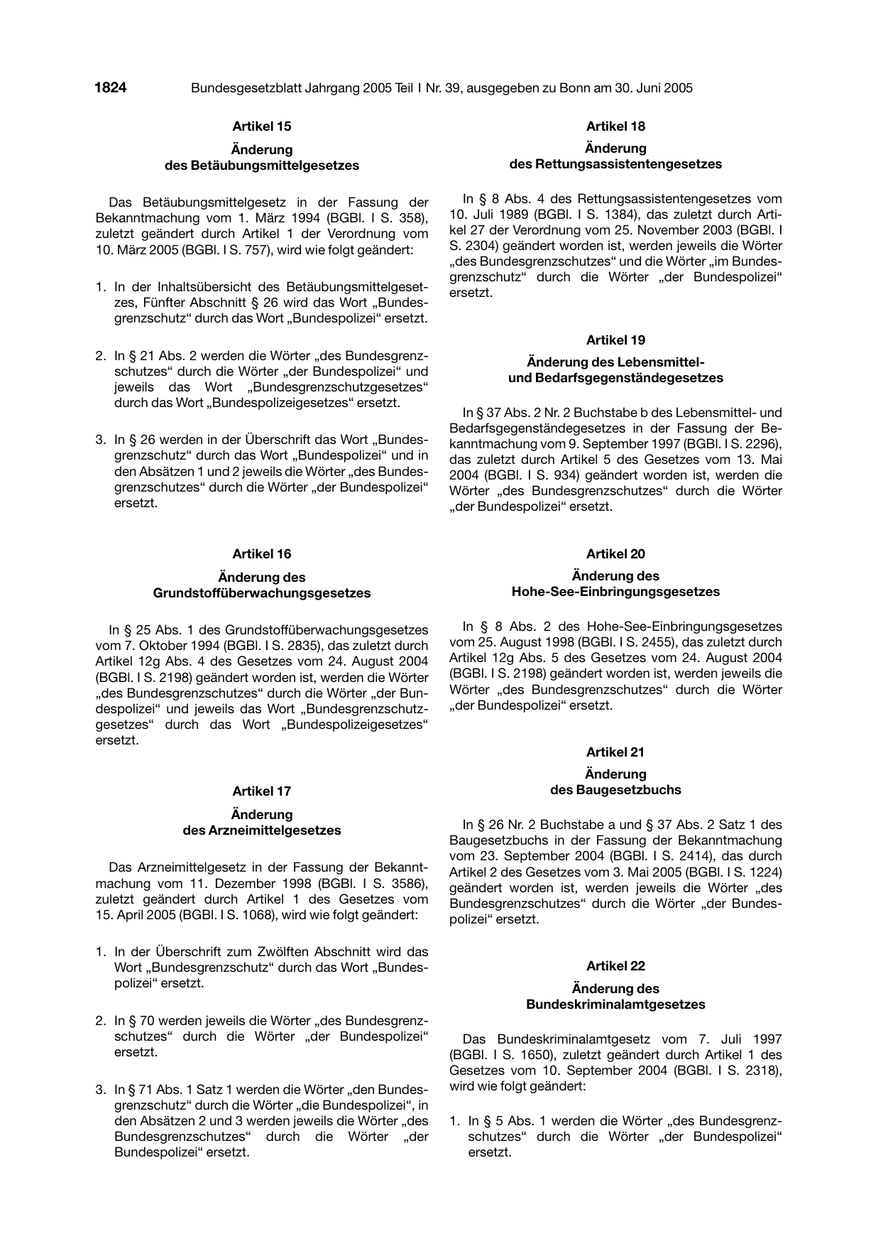 BGBl. 2005, Seite 1824 — Originalseite als Abbildung