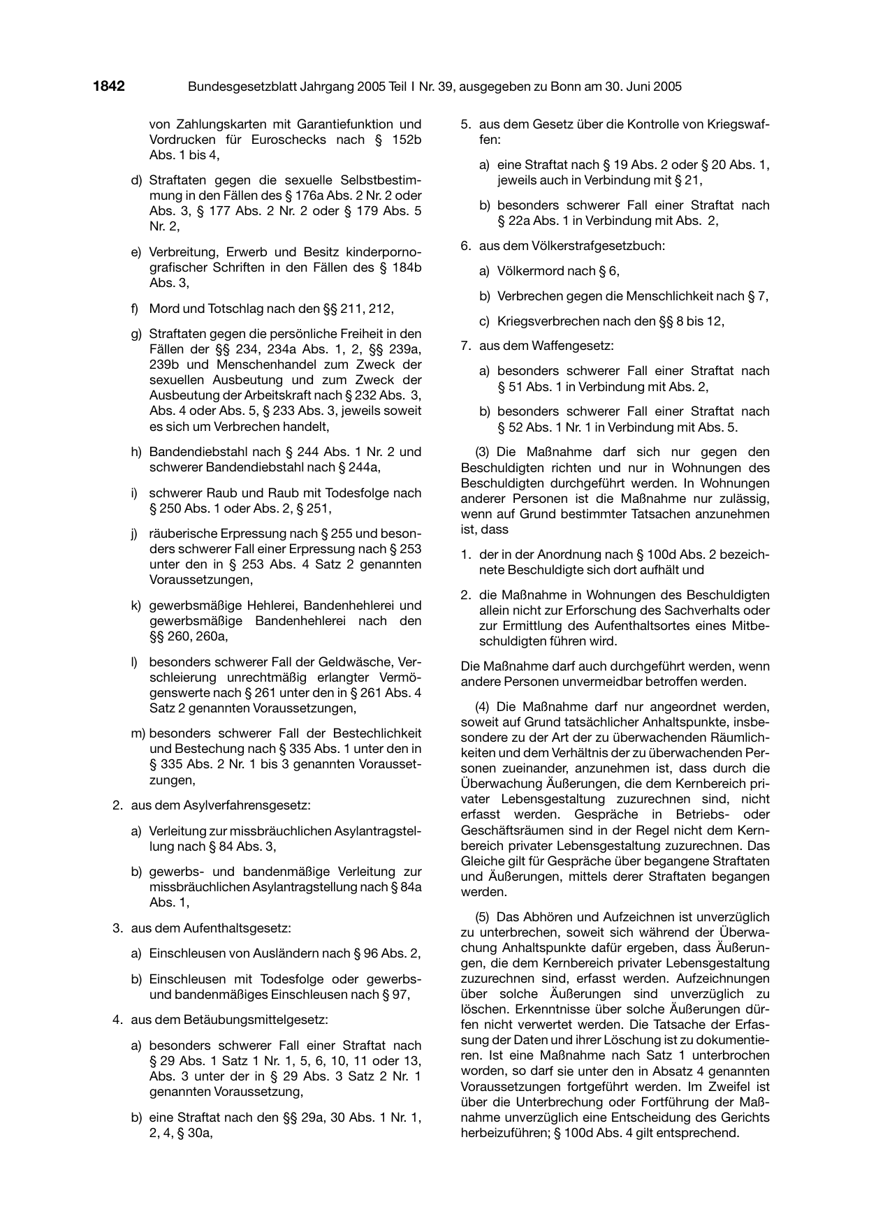 BGBl. 2005, Seite 1842 — Originalseite als Abbildung
