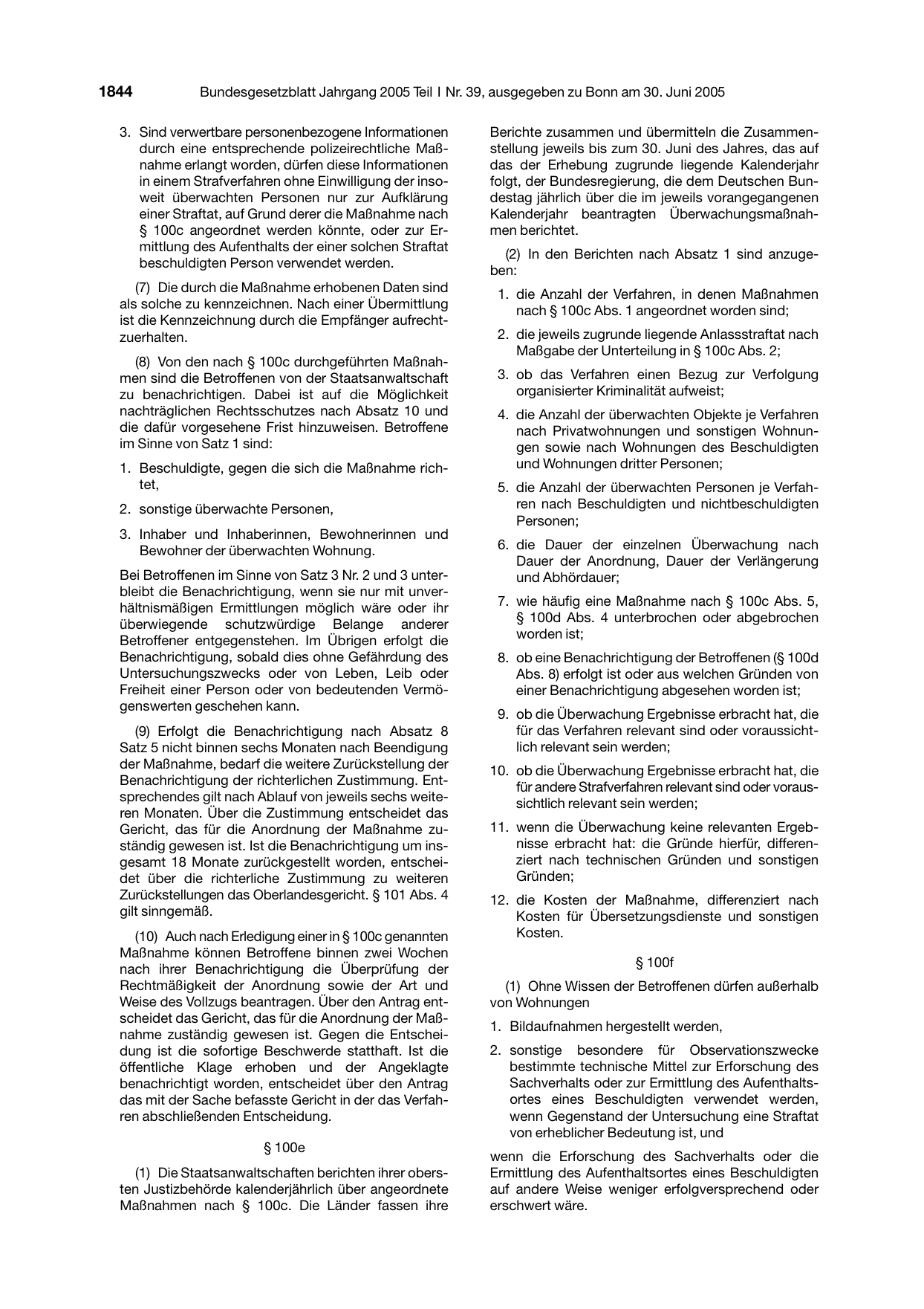 BGBl. 2005, Seite 1844 — Originalseite als Abbildung
