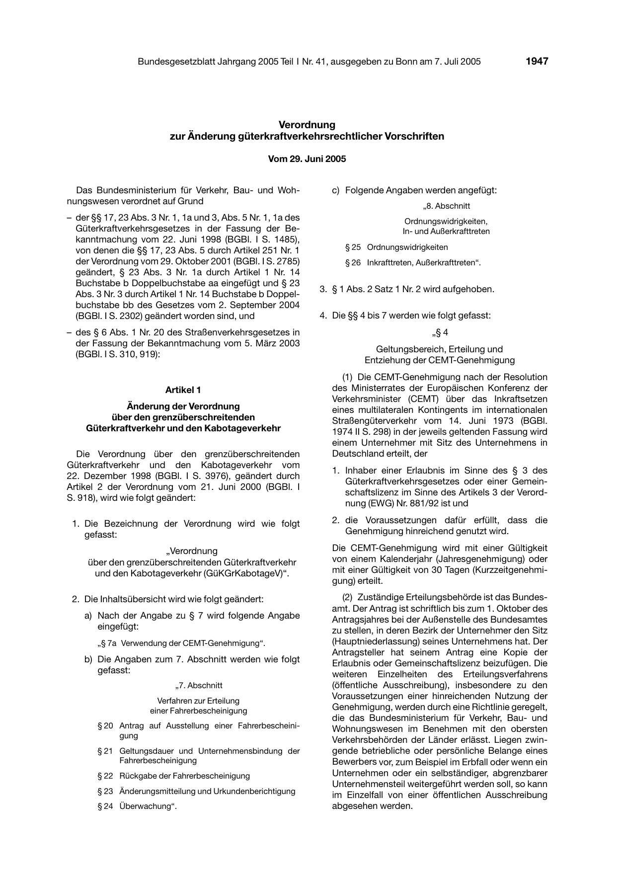 BGBl. 2005, Seite 1947 — Originalseite als Abbildung