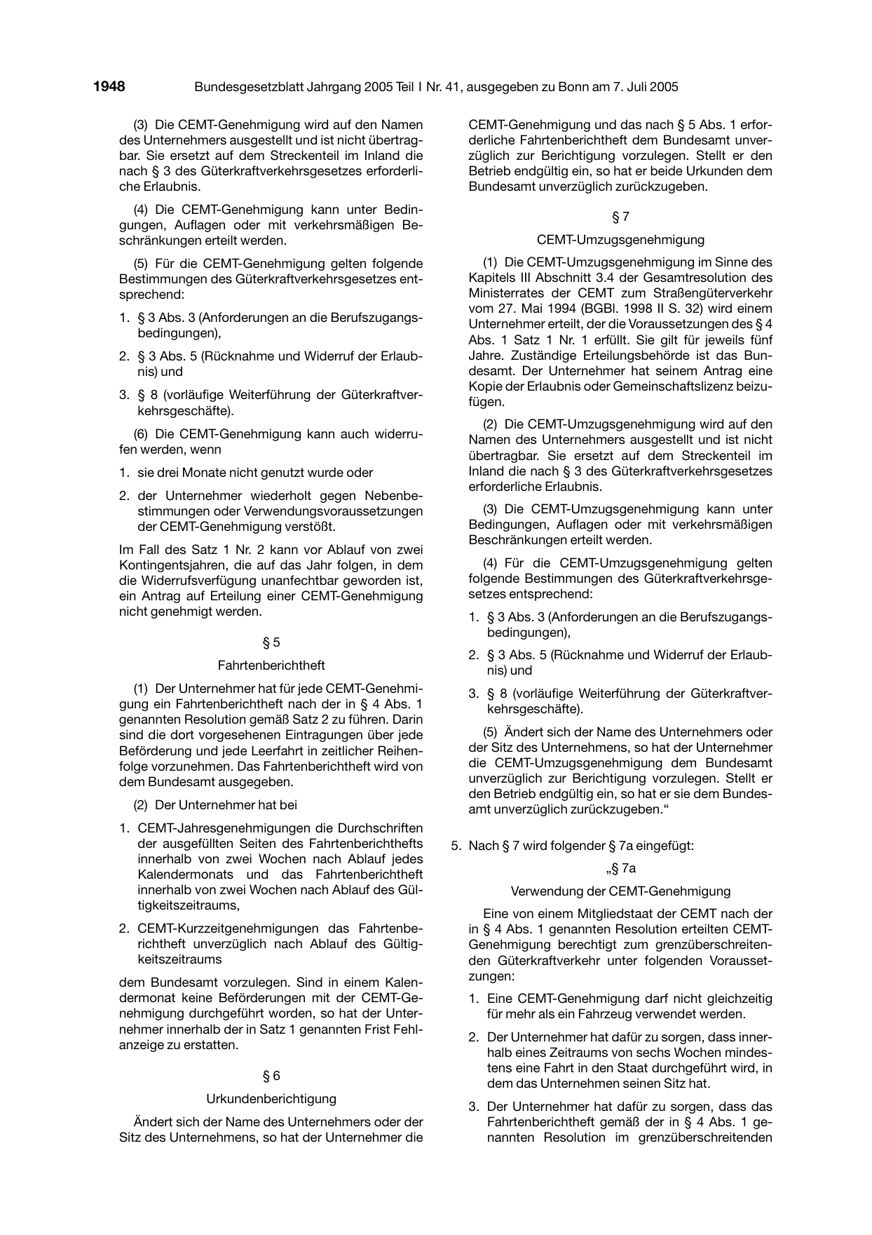 BGBl. 2005, Seite 1948 — Originalseite als Abbildung