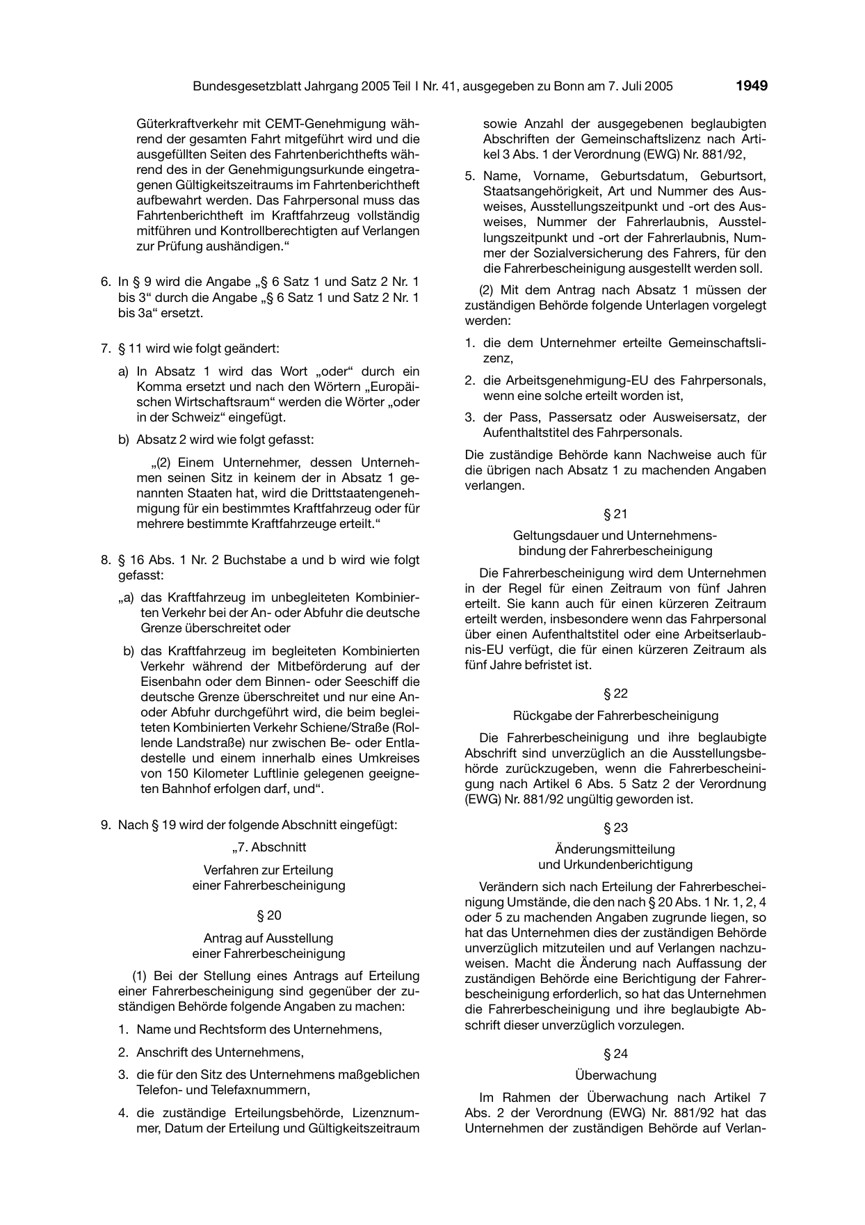 BGBl. 2005, Seite 1949 — Originalseite als Abbildung