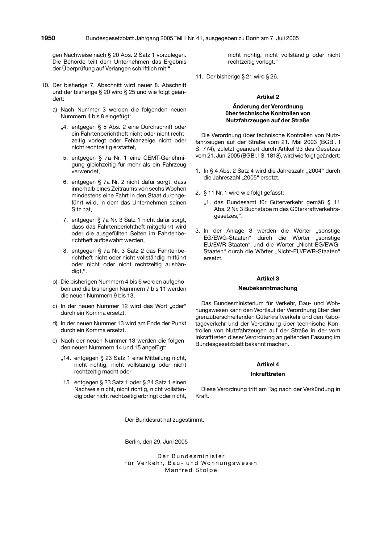 BGBl. 2005, Seite 1950 — Originalseite als Abbildung