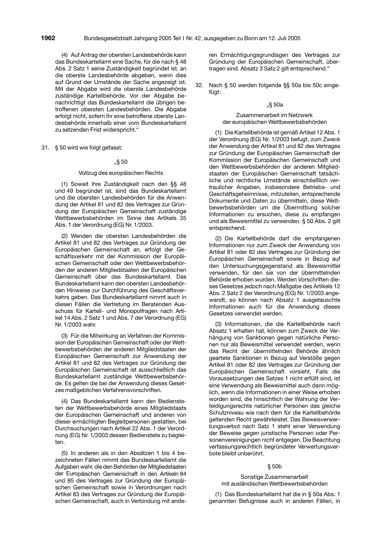 BGBl. 2005, Seite 1962 — Originalseite als Abbildung