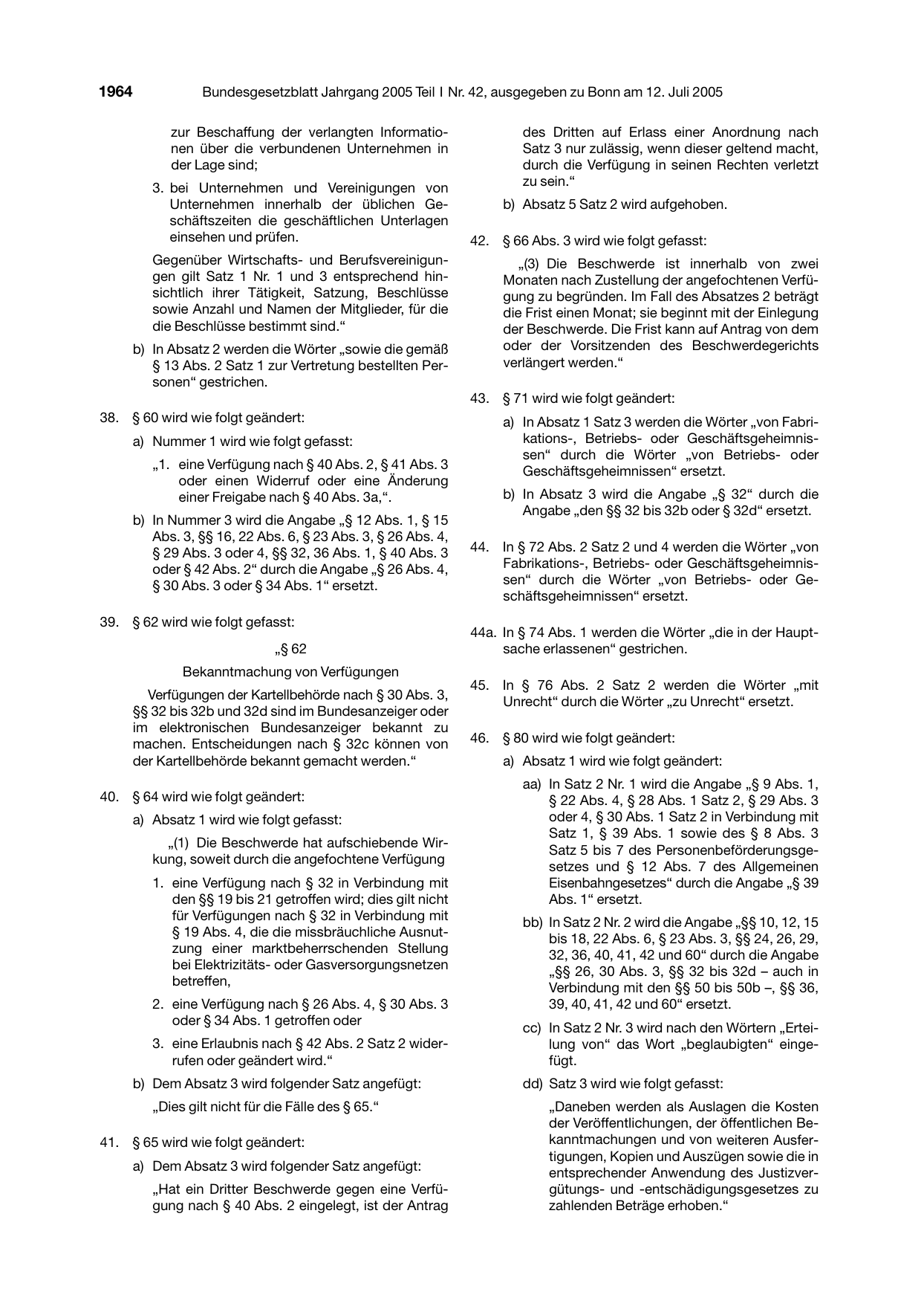 BGBl. 2005, Seite 1964 — Originalseite als Abbildung