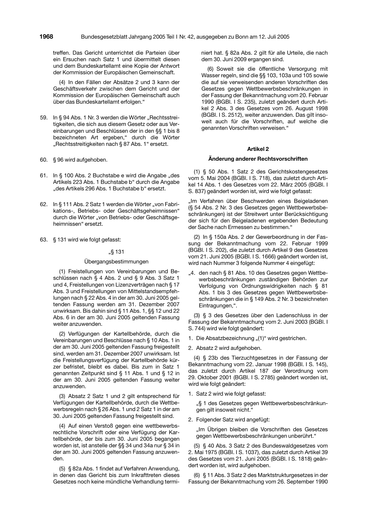 BGBl. 2005, Seite 1968 — Originalseite als Abbildung