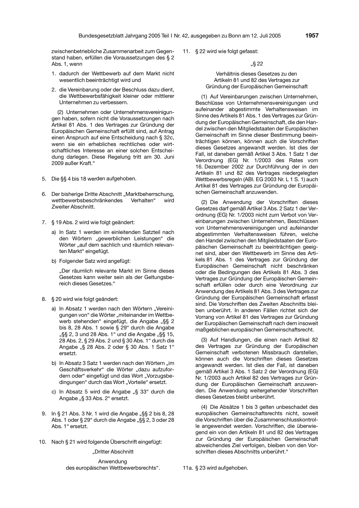 BGBl. 2005, Seite 1957 — Originalseite als Abbildung