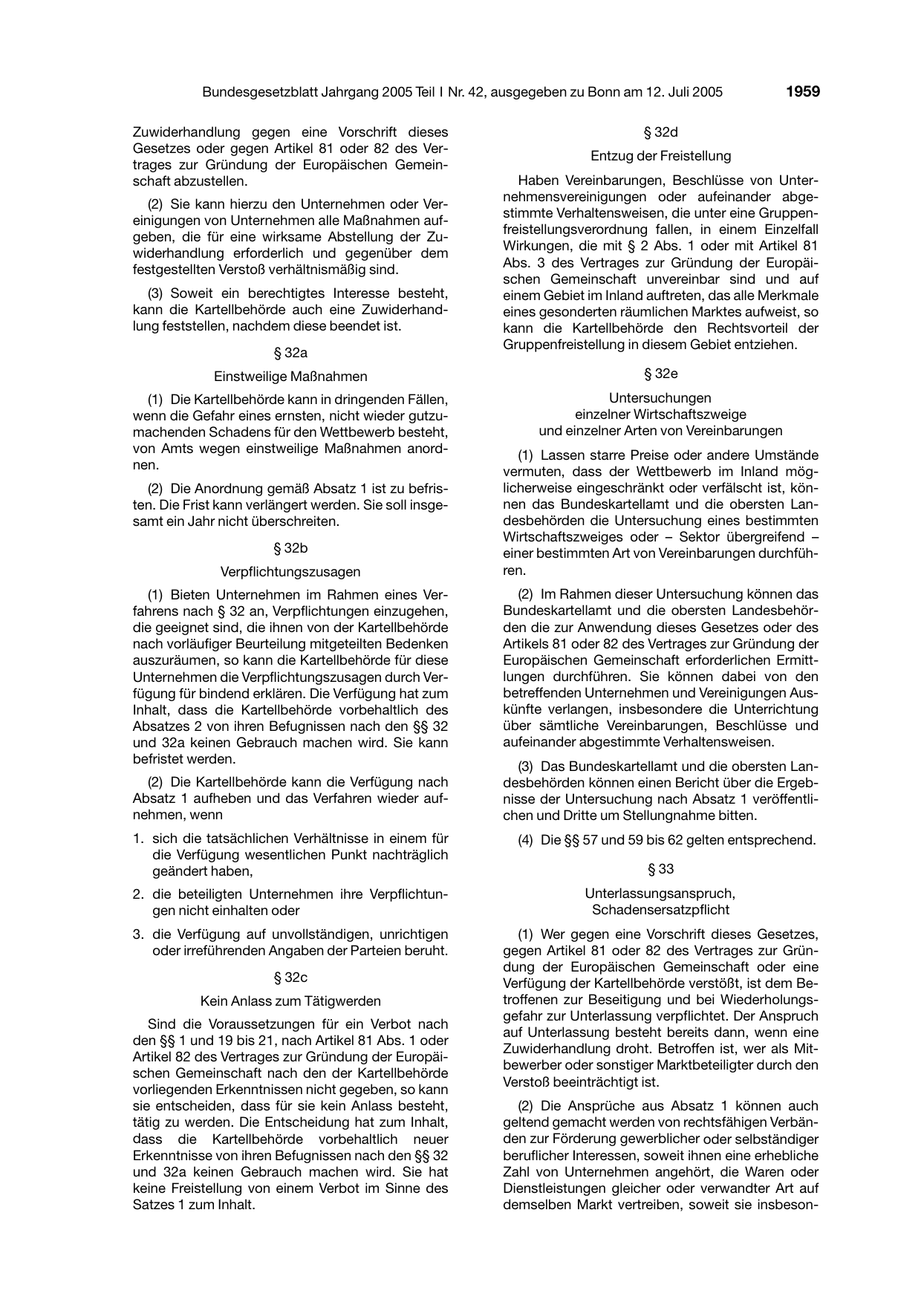 BGBl. 2005, Seite 1959 — Originalseite als Abbildung