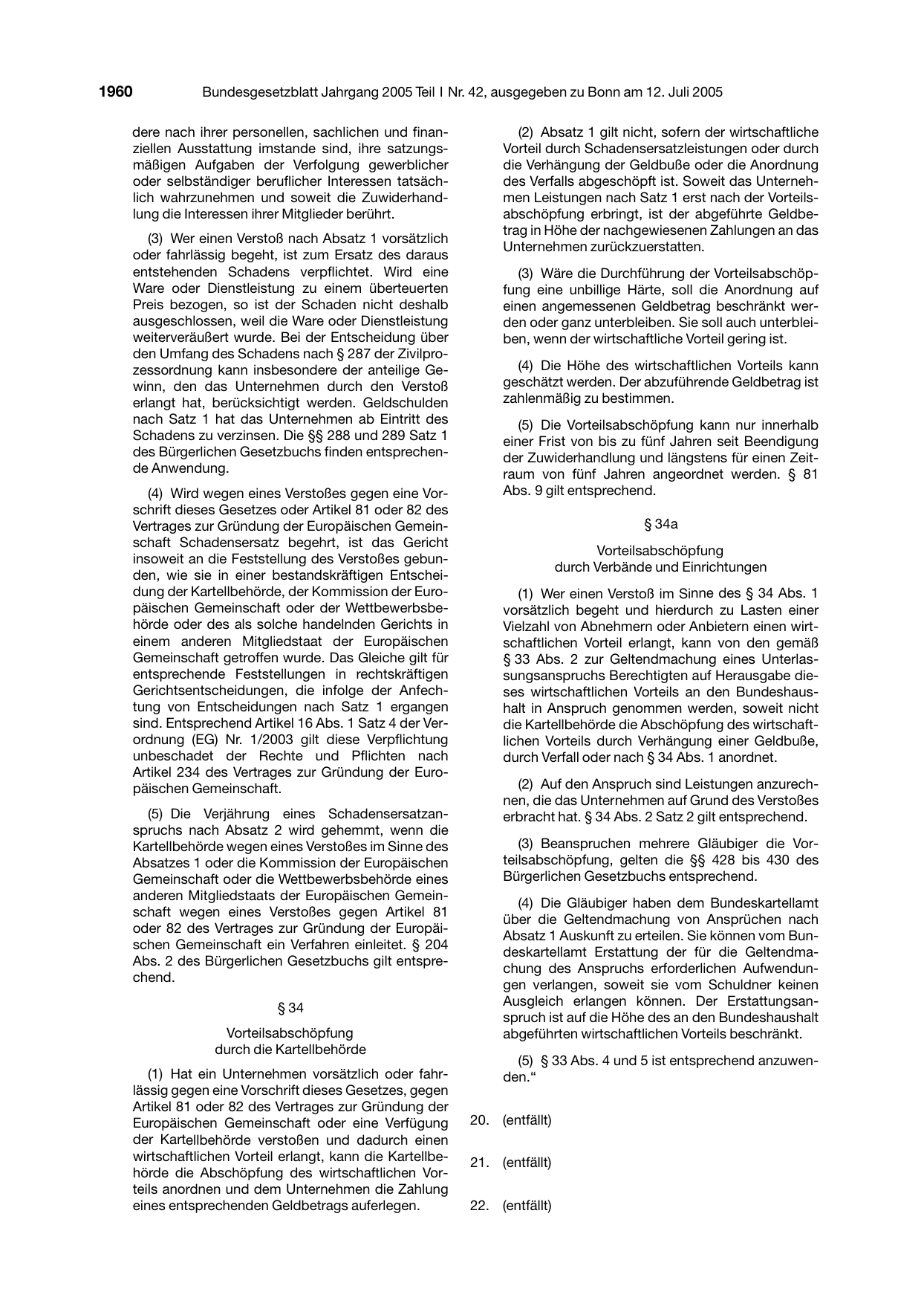 BGBl. 2005, Seite 1960 — Originalseite als Abbildung