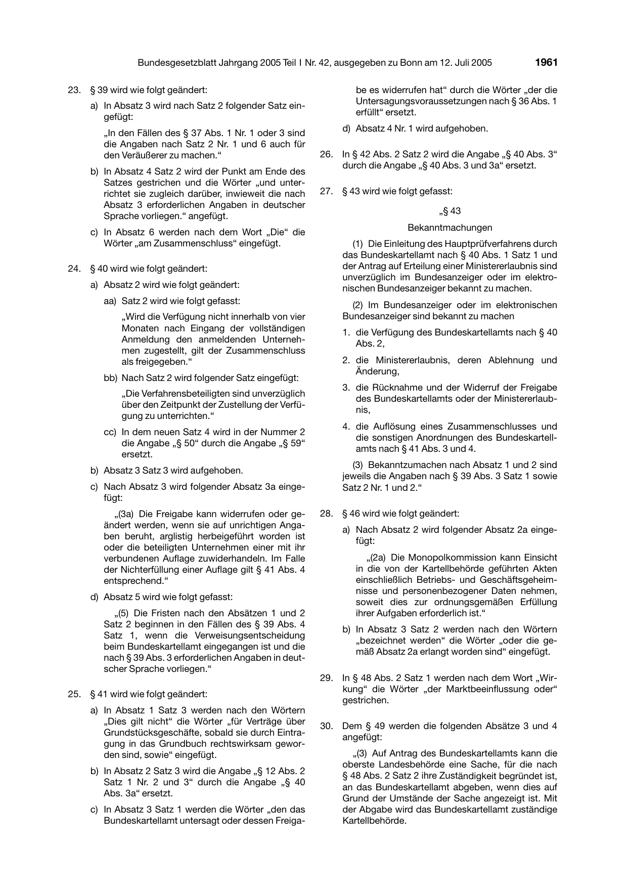 BGBl. 2005, Seite 1961 — Originalseite als Abbildung