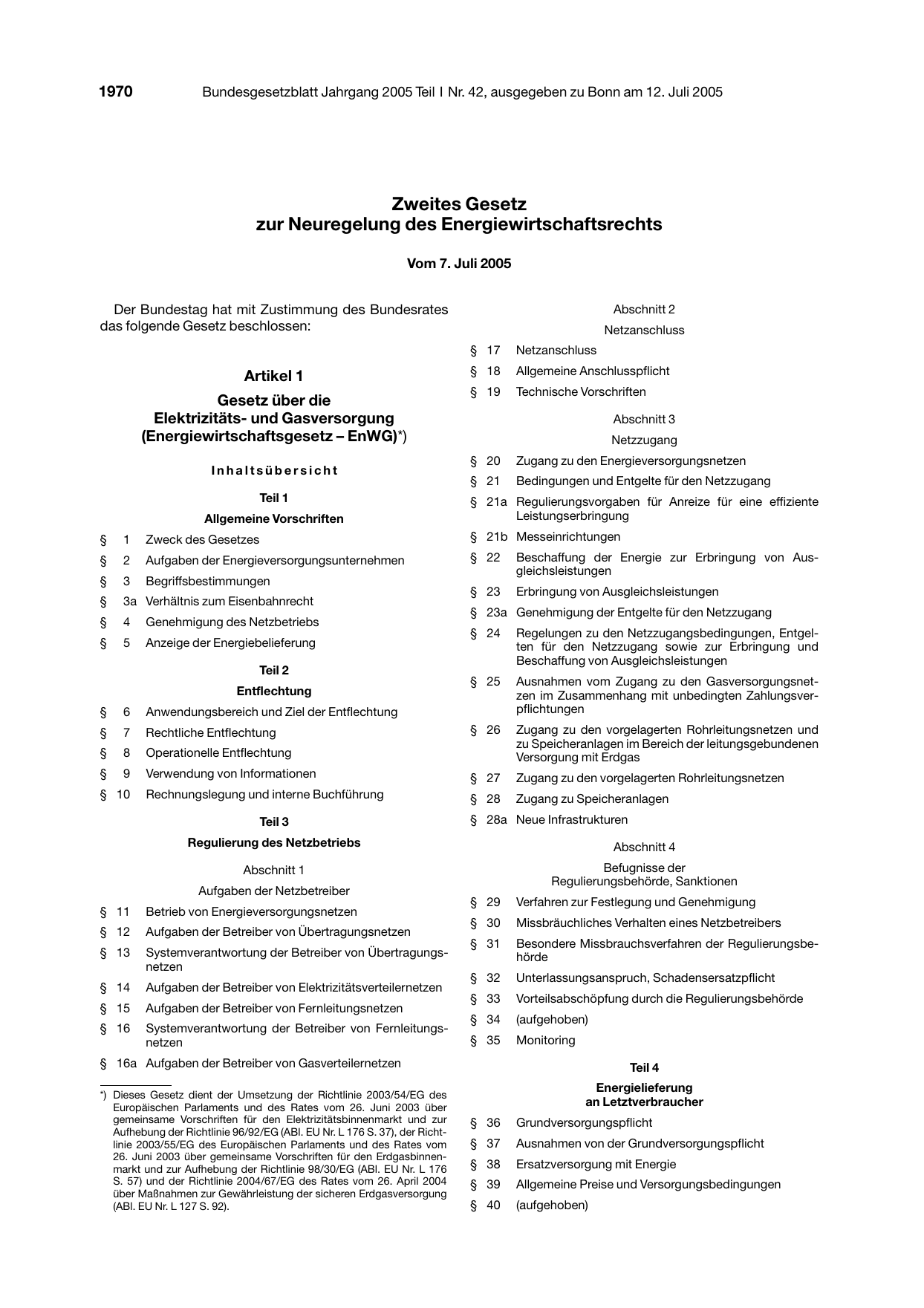 BGBl. 2005, Seite 1970 — Originalseite als Abbildung