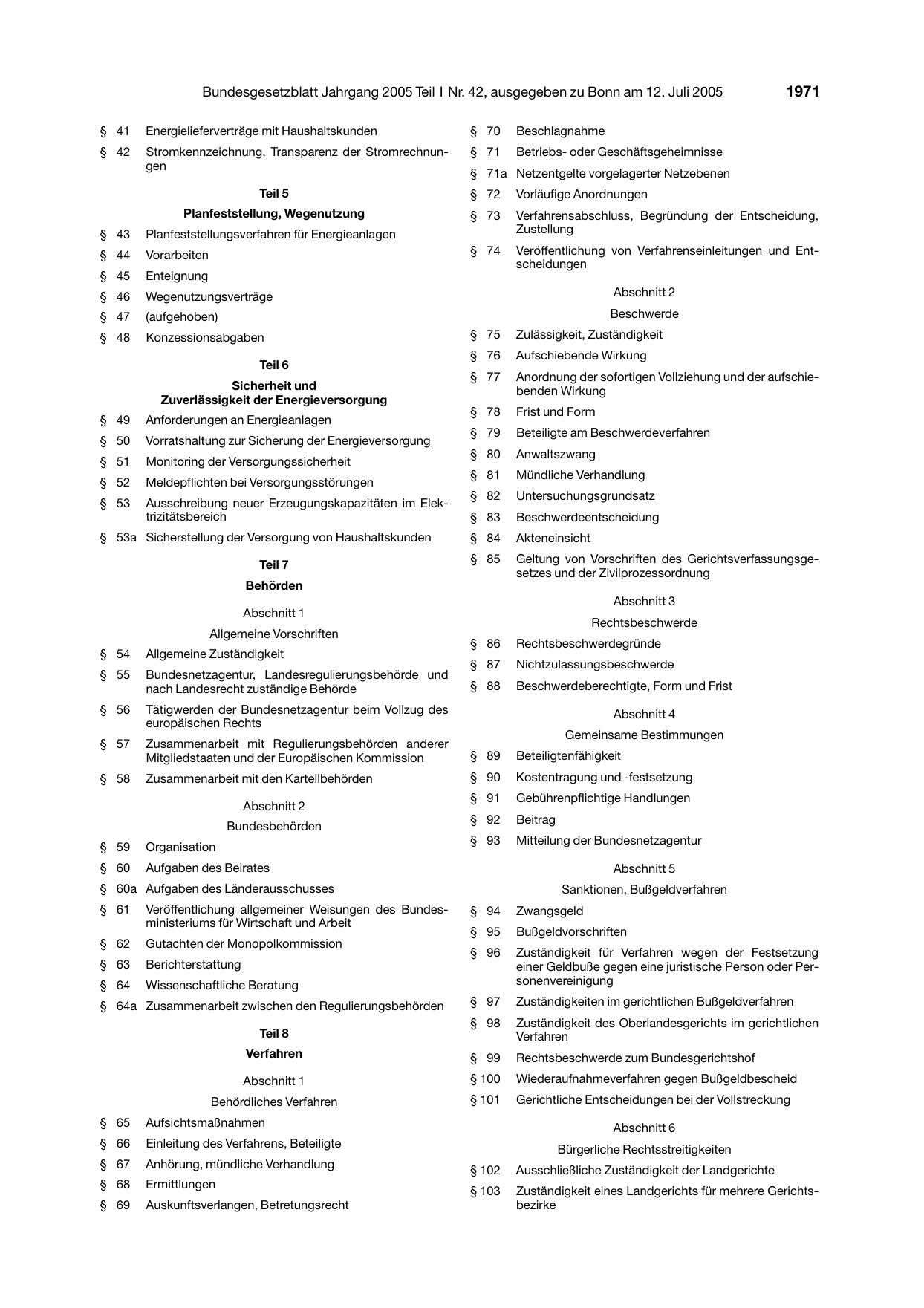 BGBl. 2005, Seite 1971 — Originalseite als Abbildung