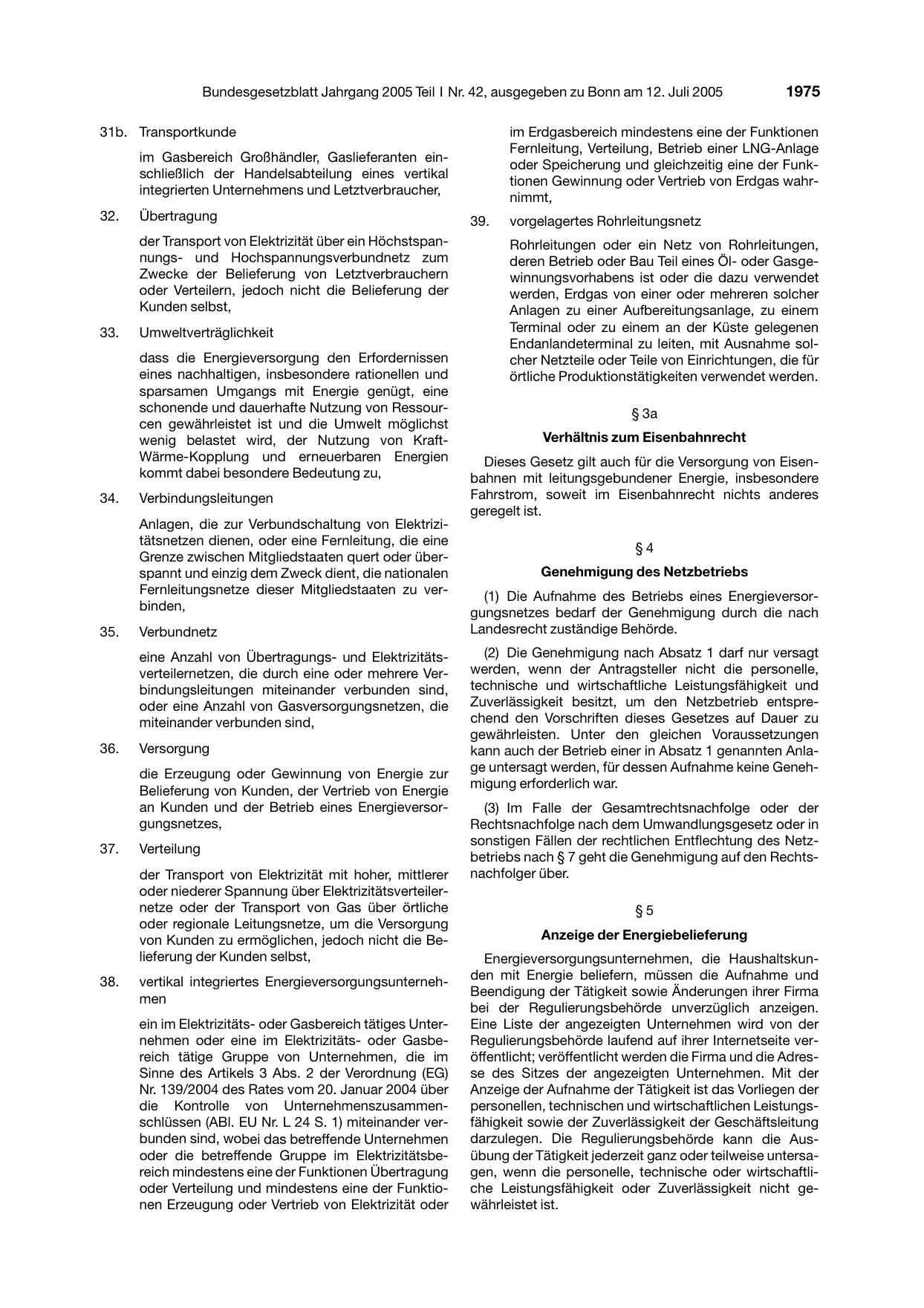 BGBl. 2005, Seite 1975 — Originalseite als Abbildung