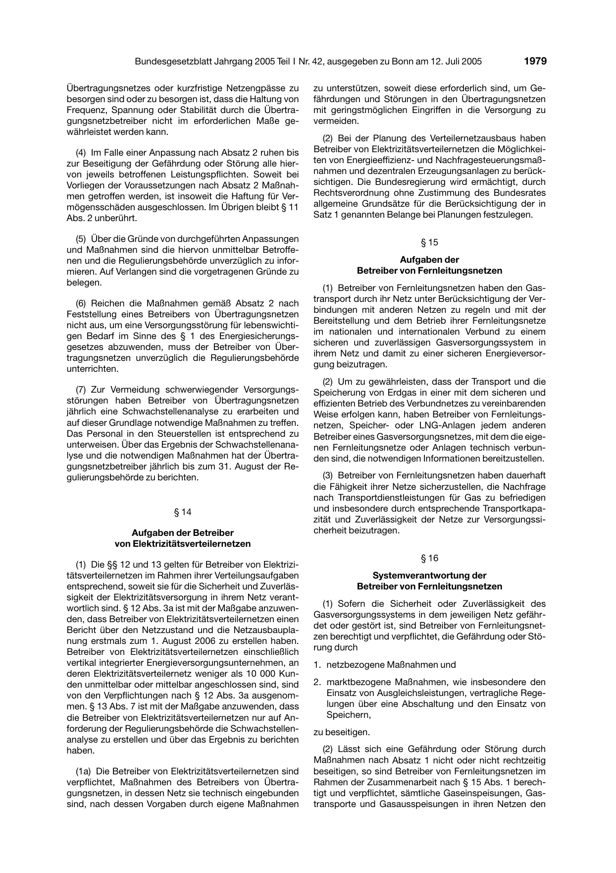 BGBl. 2005, Seite 1979 — Originalseite als Abbildung