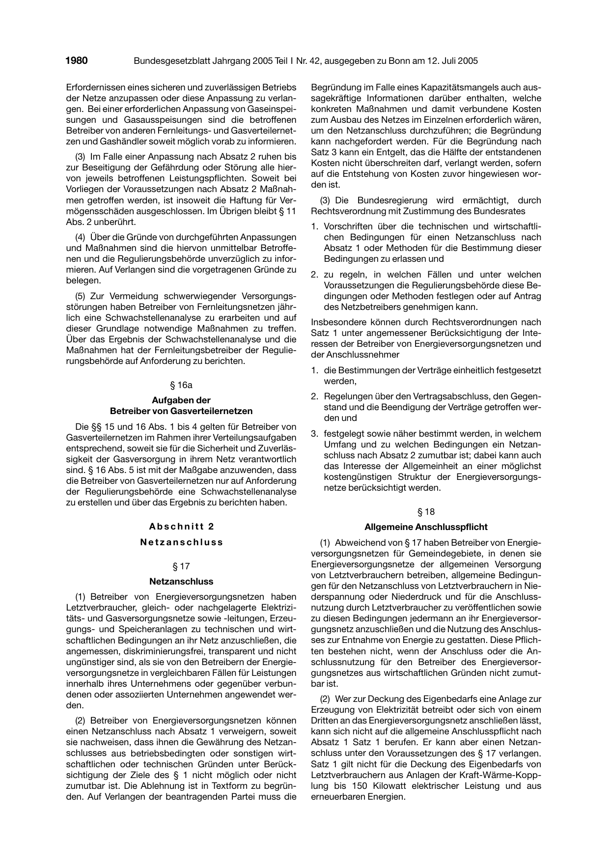 BGBl. 2005, Seite 1980 — Originalseite als Abbildung