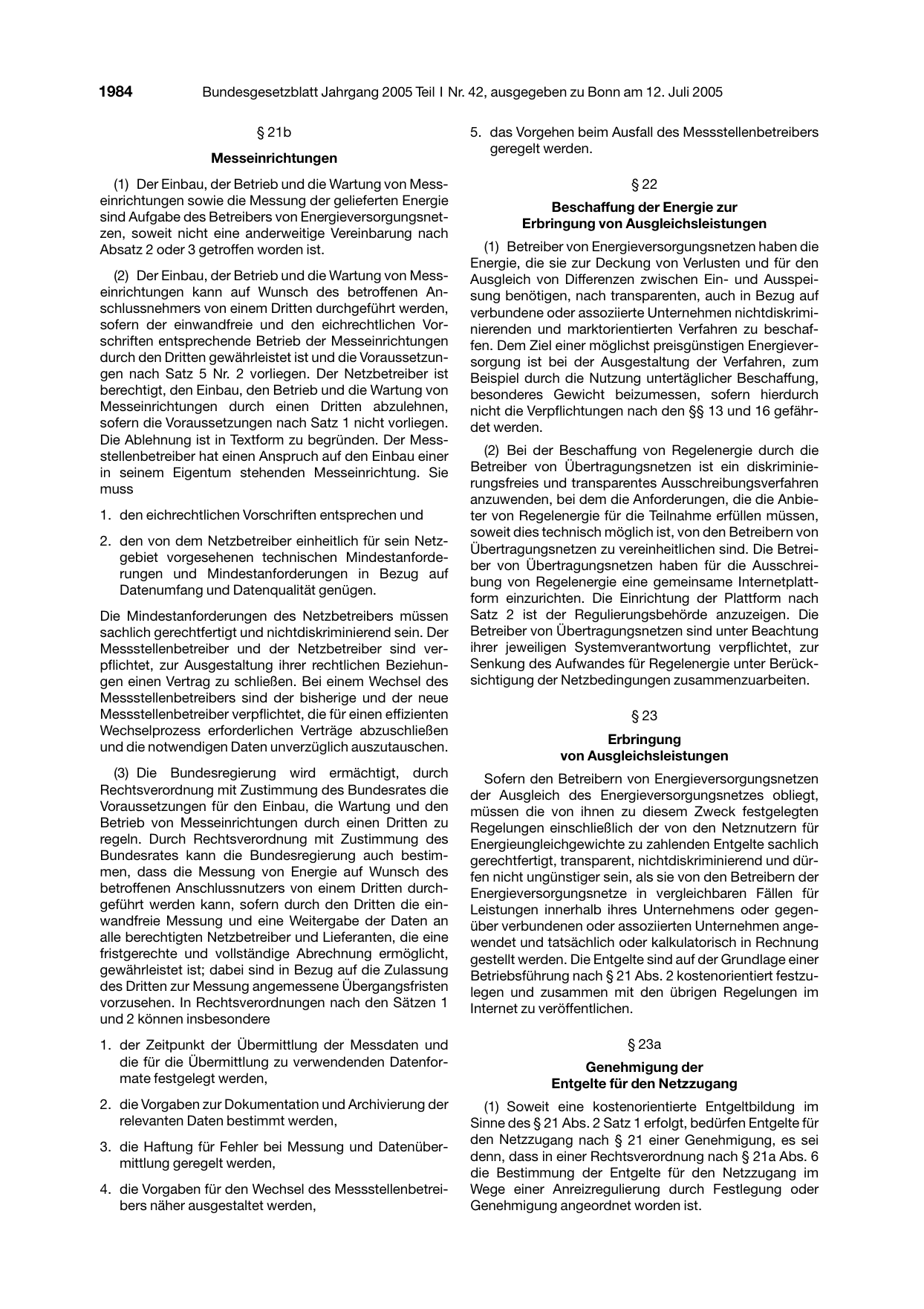 BGBl. 2005, Seite 1984 — Originalseite als Abbildung