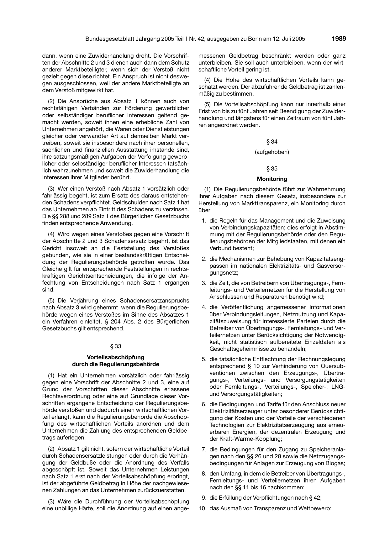 BGBl. 2005, Seite 1989 — Originalseite als Abbildung