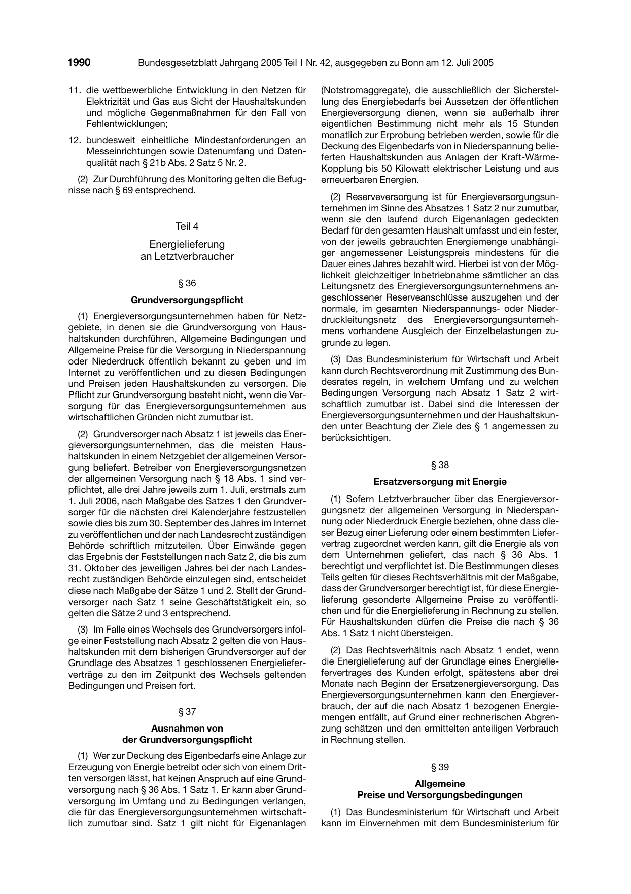 BGBl. 2005, Seite 1990 — Originalseite als Abbildung