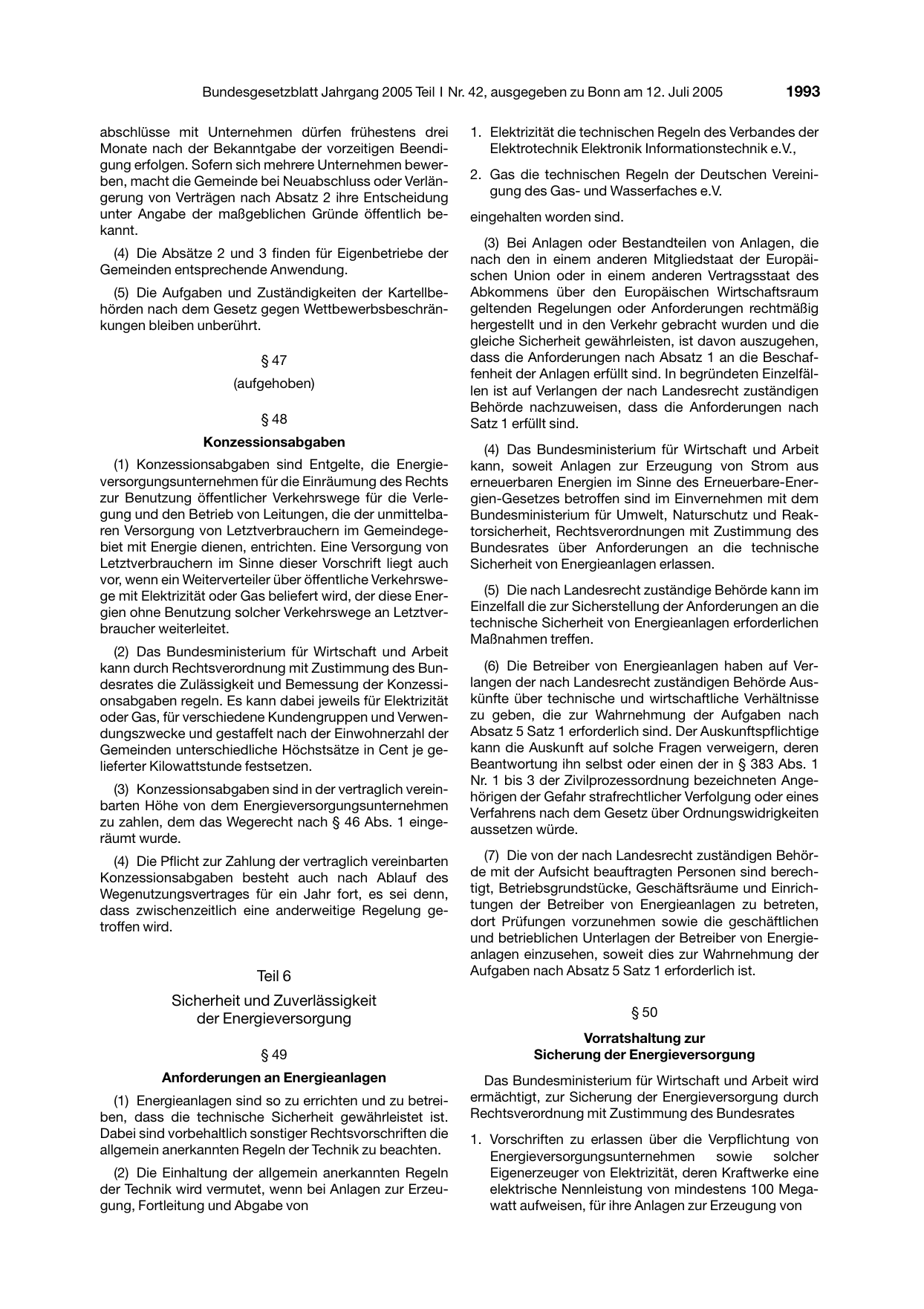 BGBl. 2005, Seite 1993 — Originalseite als Abbildung