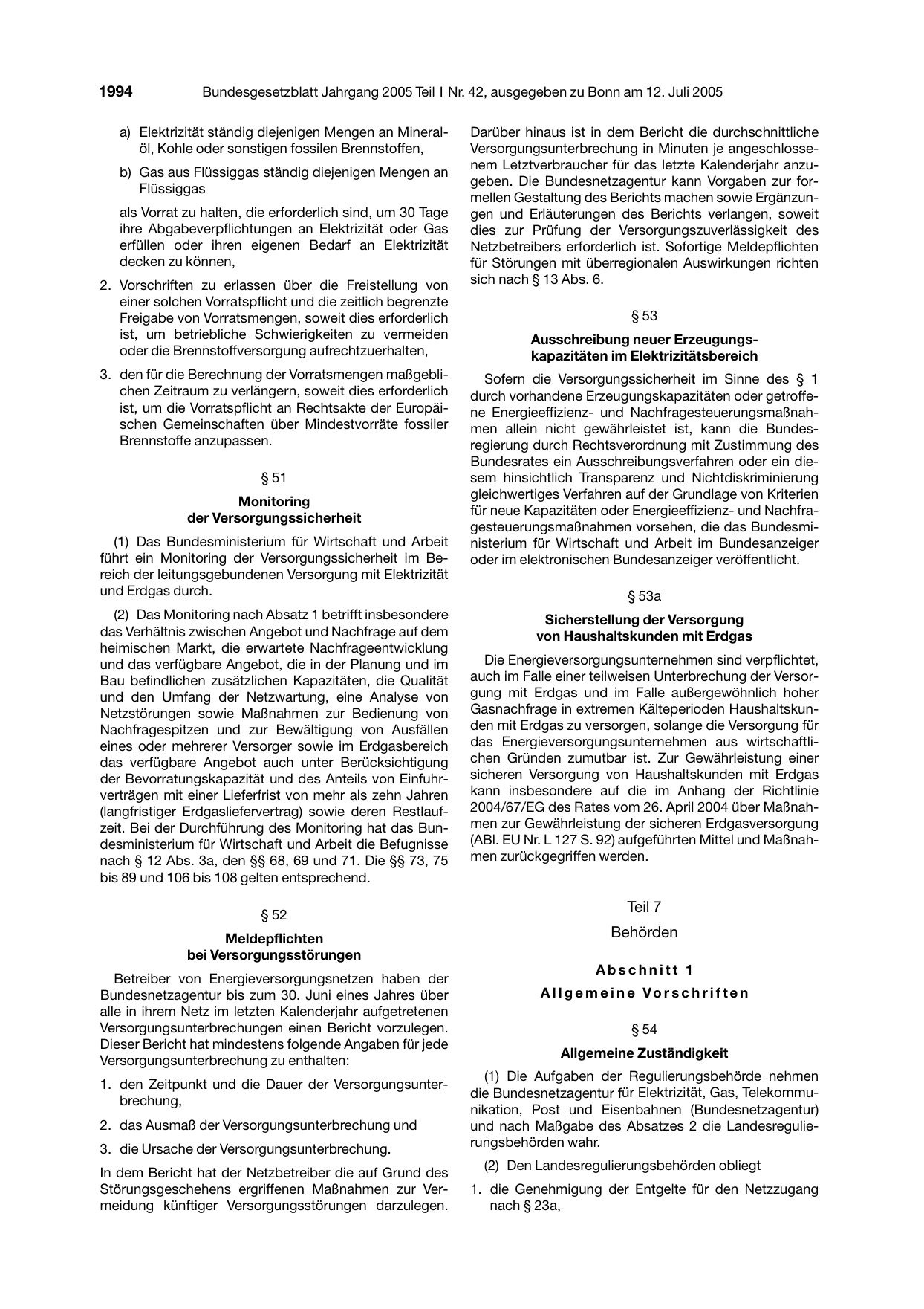 BGBl. 2005, Seite 1994 — Originalseite als Abbildung