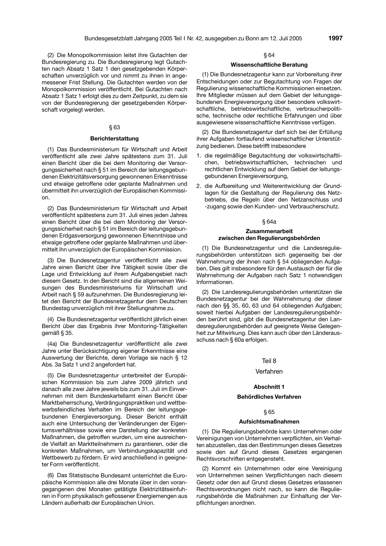 BGBl. 2005, Seite 1997 — Originalseite als Abbildung