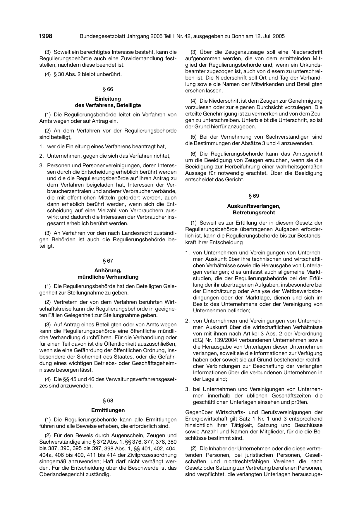 BGBl. 2005, Seite 1998 — Originalseite als Abbildung