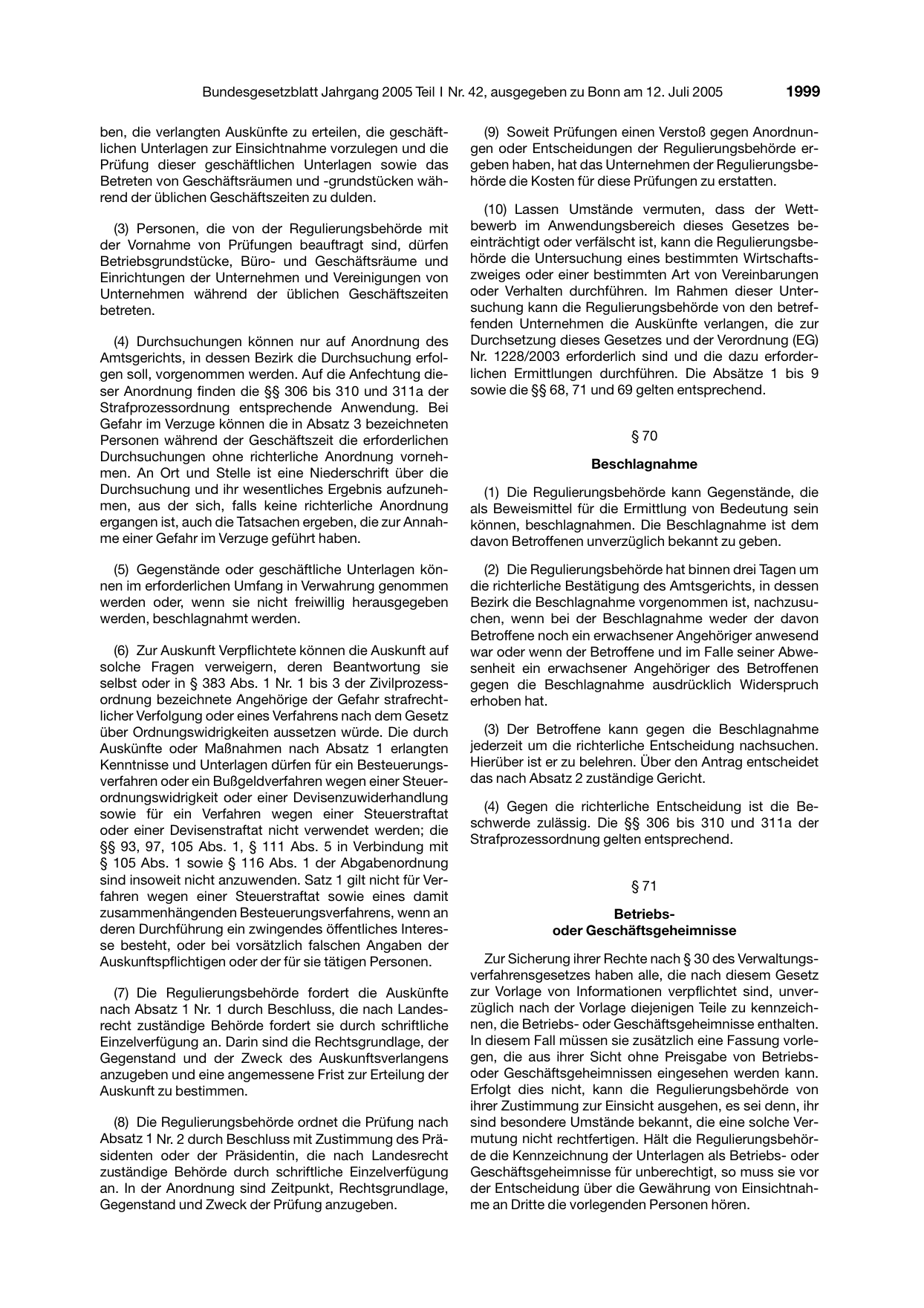 BGBl. 2005, Seite 1999 — Originalseite als Abbildung