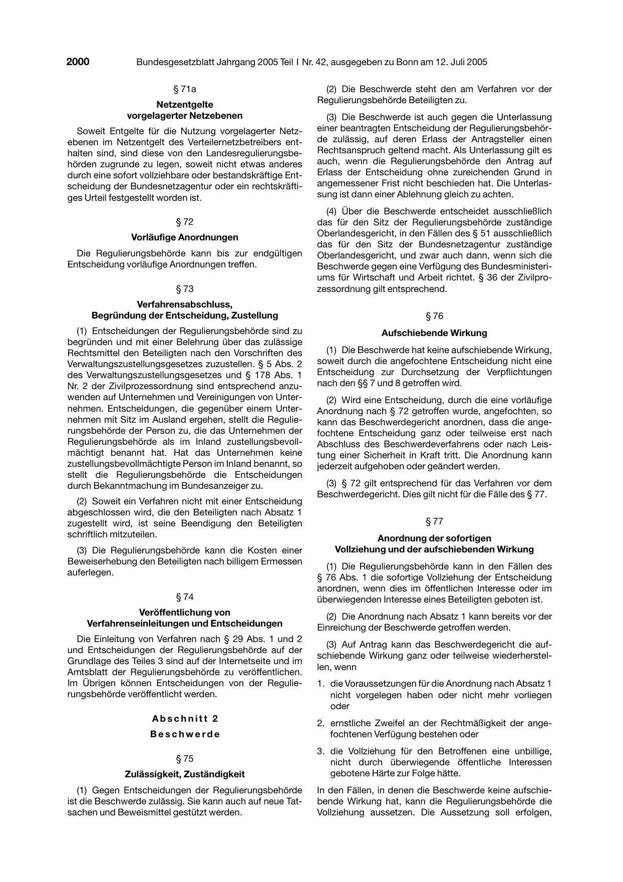 BGBl. 2005, Seite 2000 — Originalseite als Abbildung