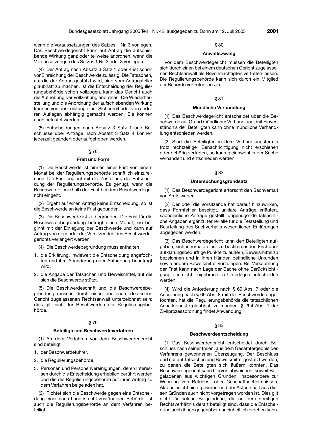 BGBl. 2005, Seite 2001 — Originalseite als Abbildung