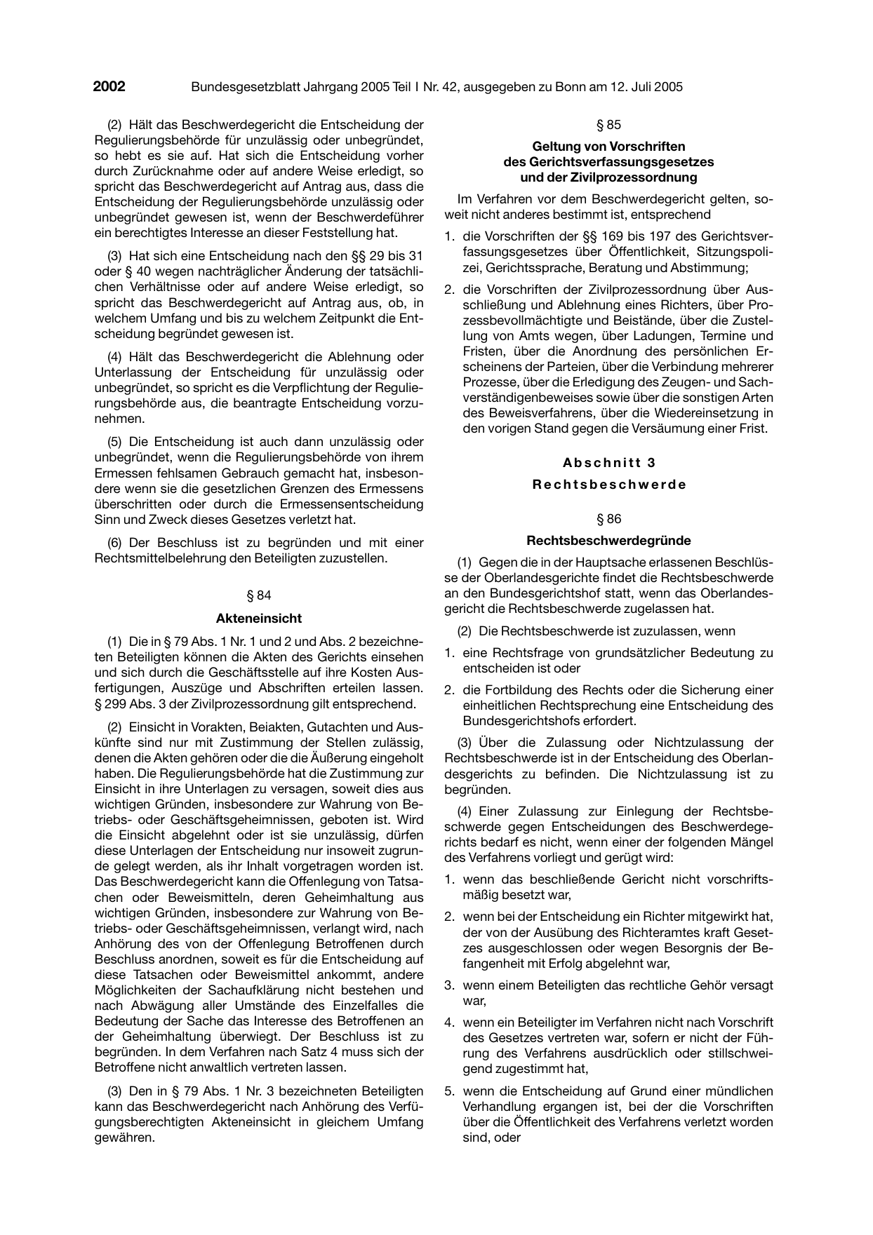 BGBl. 2005, Seite 2002 — Originalseite als Abbildung