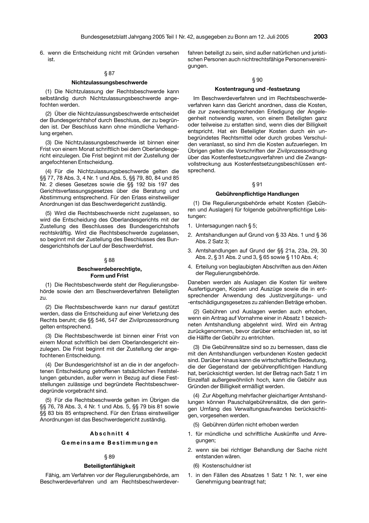 BGBl. 2005, Seite 2003 — Originalseite als Abbildung