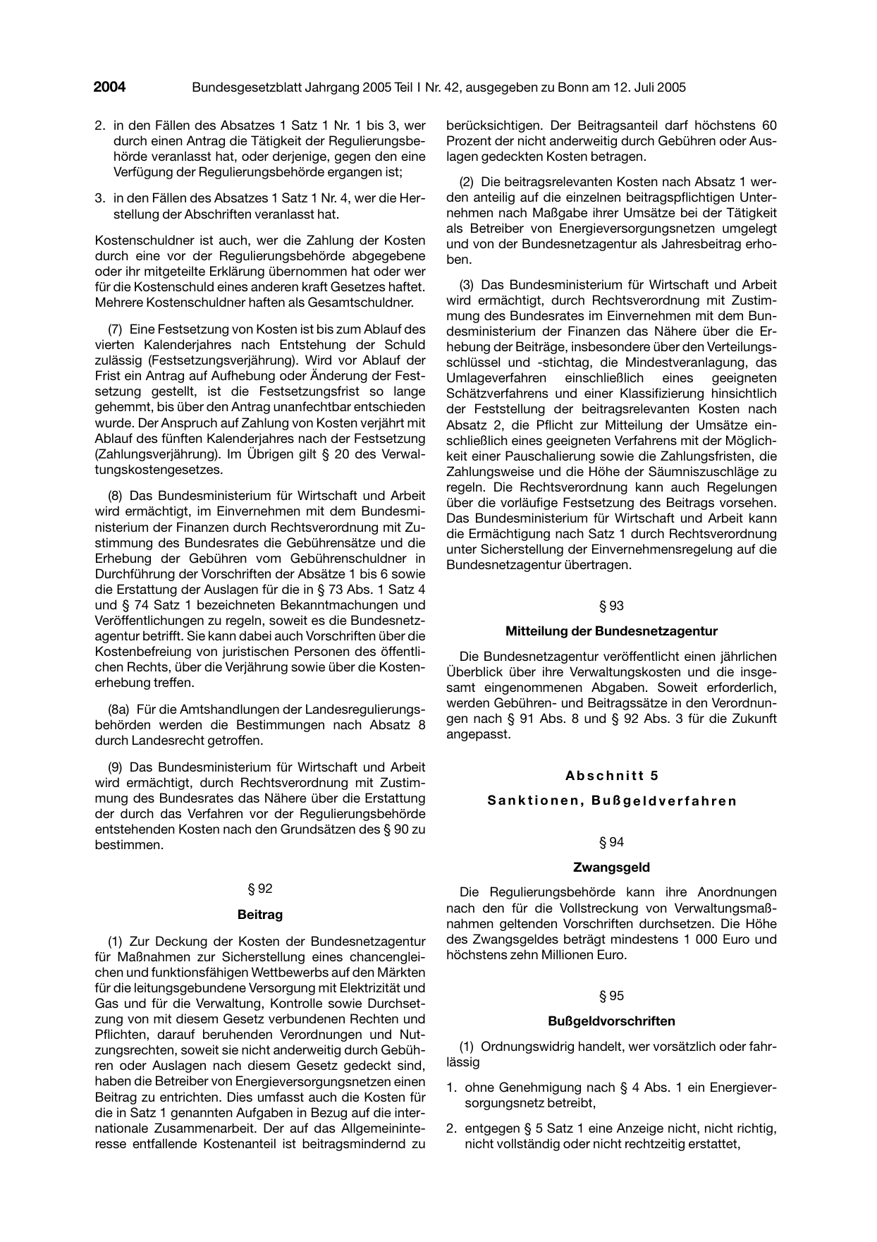 BGBl. 2005, Seite 2004 — Originalseite als Abbildung