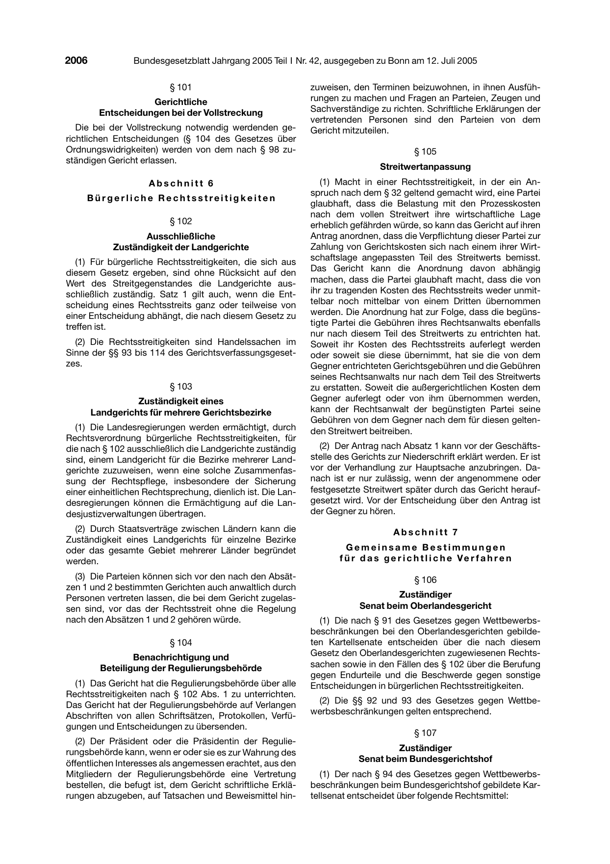BGBl. 2005, Seite 2006 — Originalseite als Abbildung