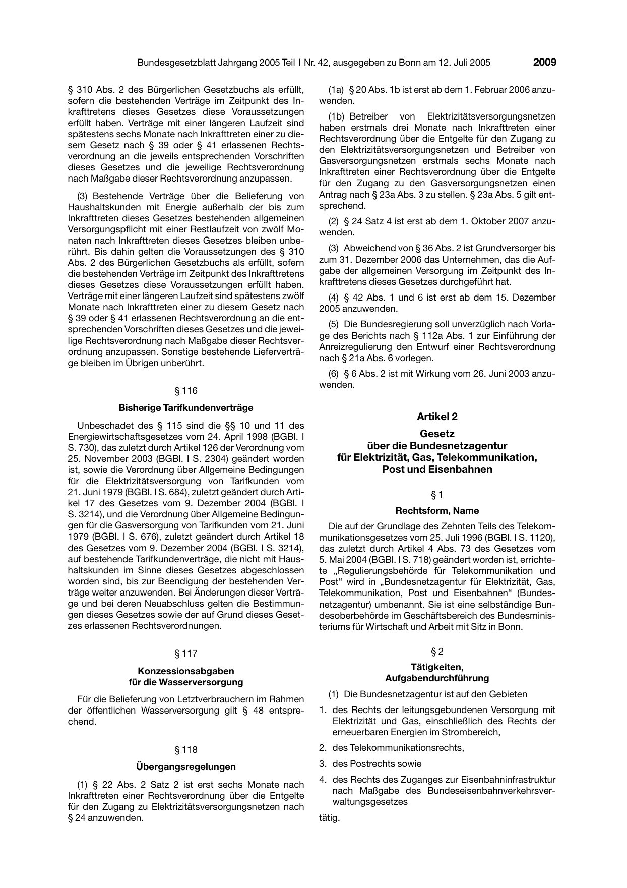 BGBl. 2005, Seite 2009 — Originalseite als Abbildung