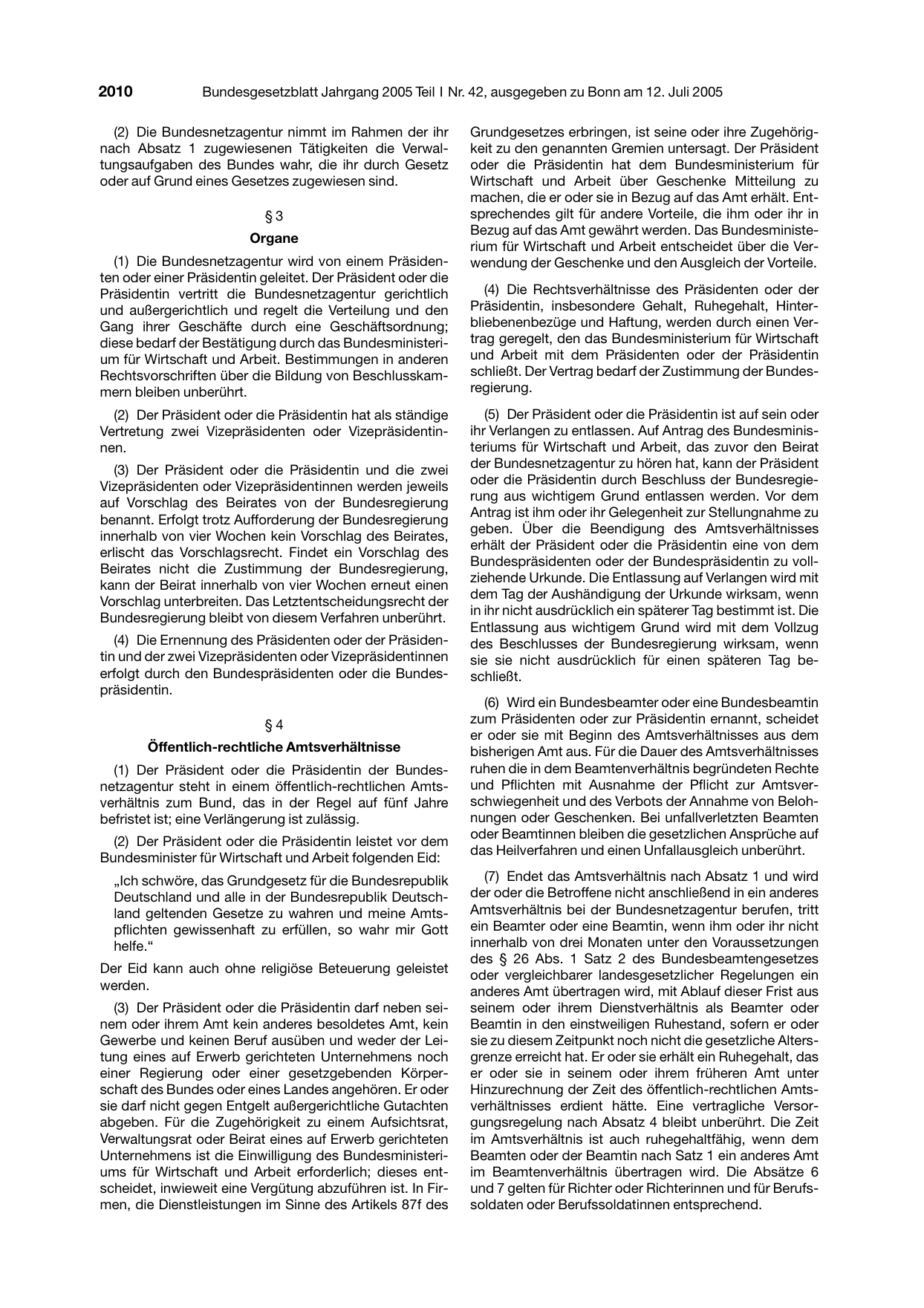 BGBl. 2005, Seite 2010 — Originalseite als Abbildung
