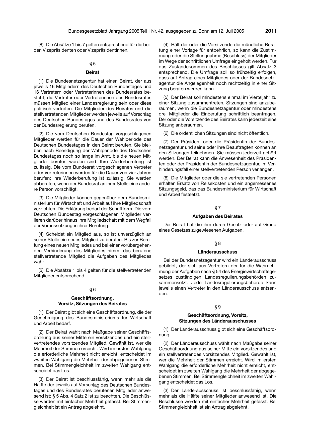 BGBl. 2005, Seite 2011 — Originalseite als Abbildung
