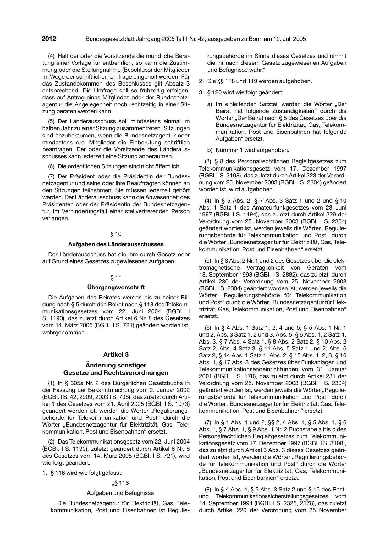 BGBl. 2005, Seite 2012 — Originalseite als Abbildung