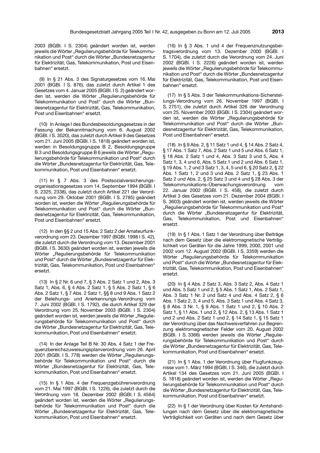 BGBl. 2005, Seite 2013 — Originalseite als Abbildung