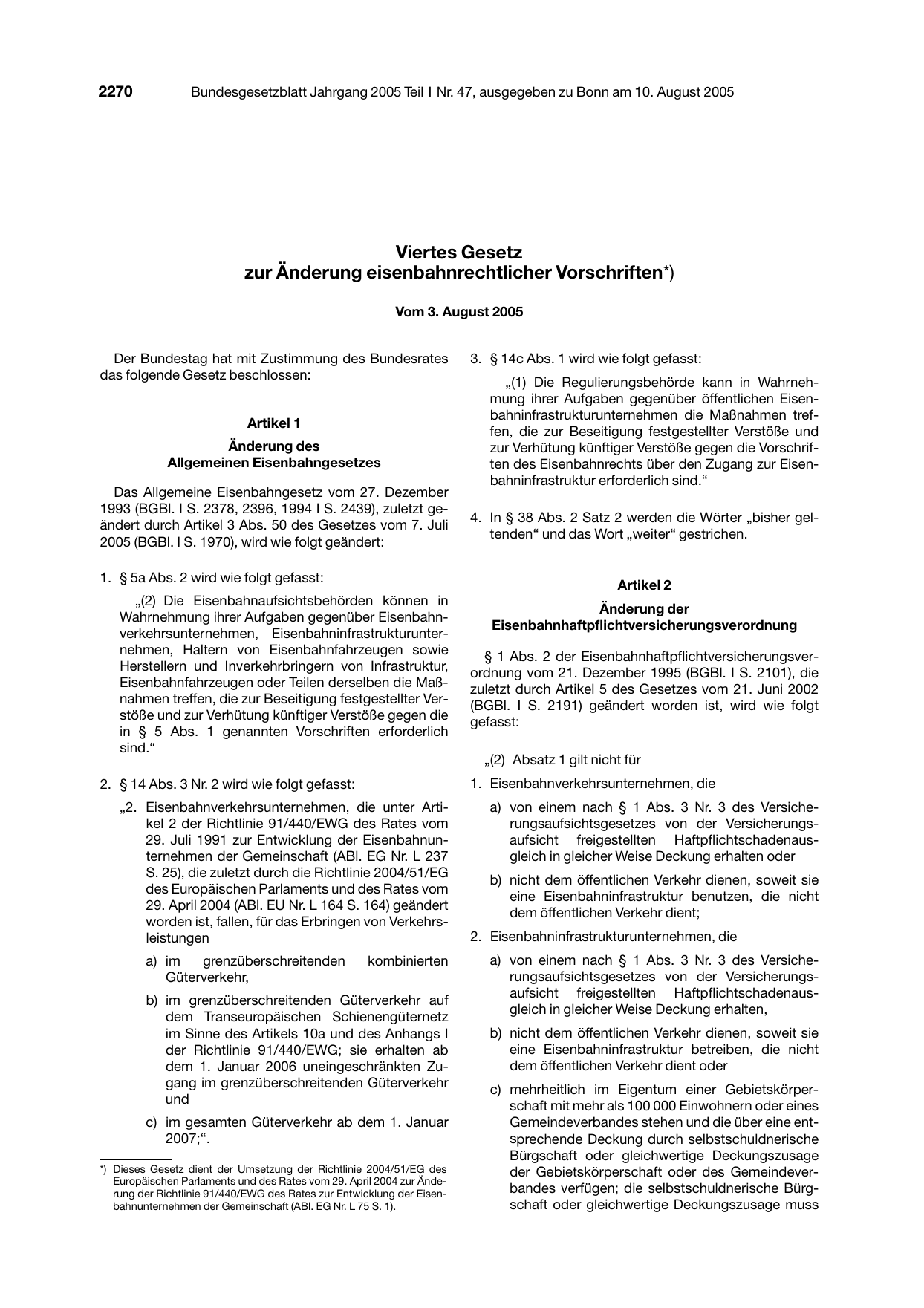 BGBl. 2005, Seite 2270 — Originalseite als Abbildung