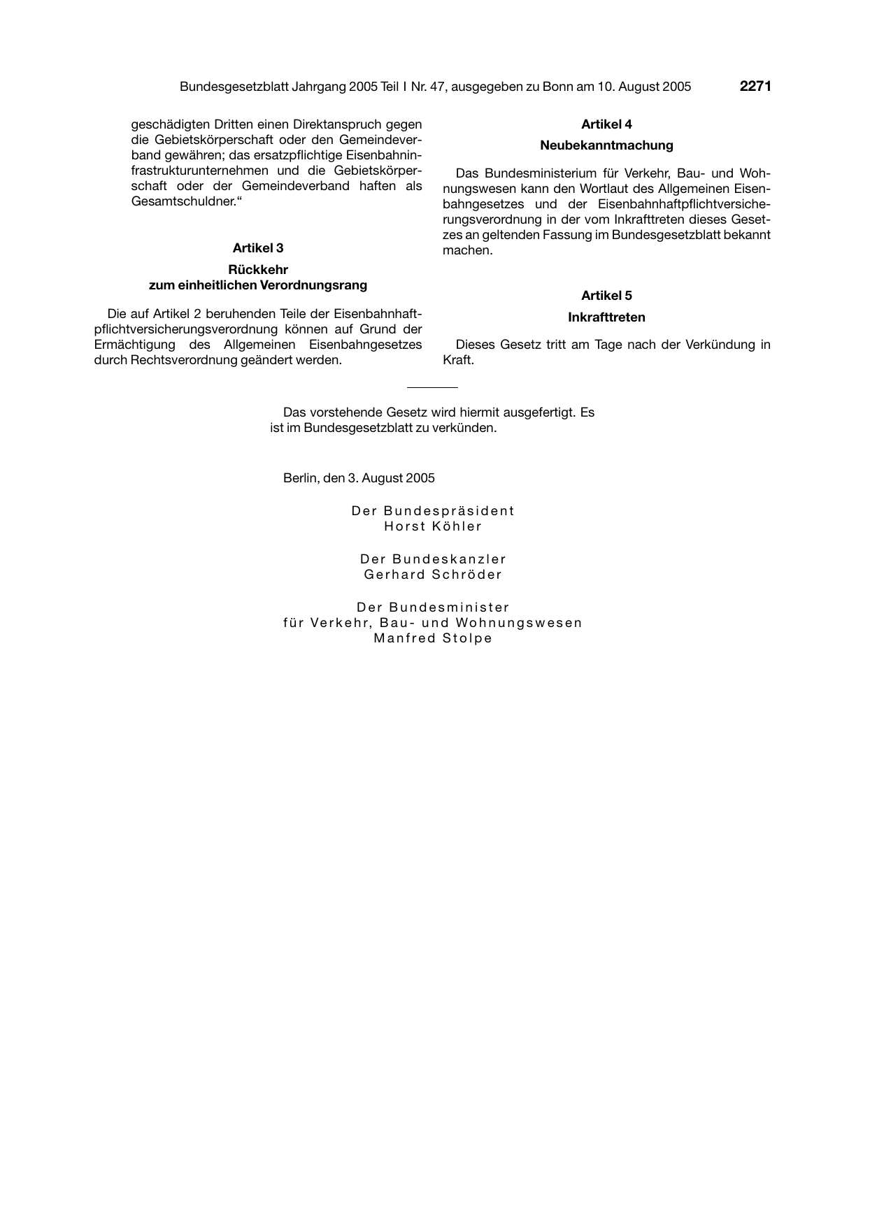 BGBl. 2005, Seite 2271 — Originalseite als Abbildung