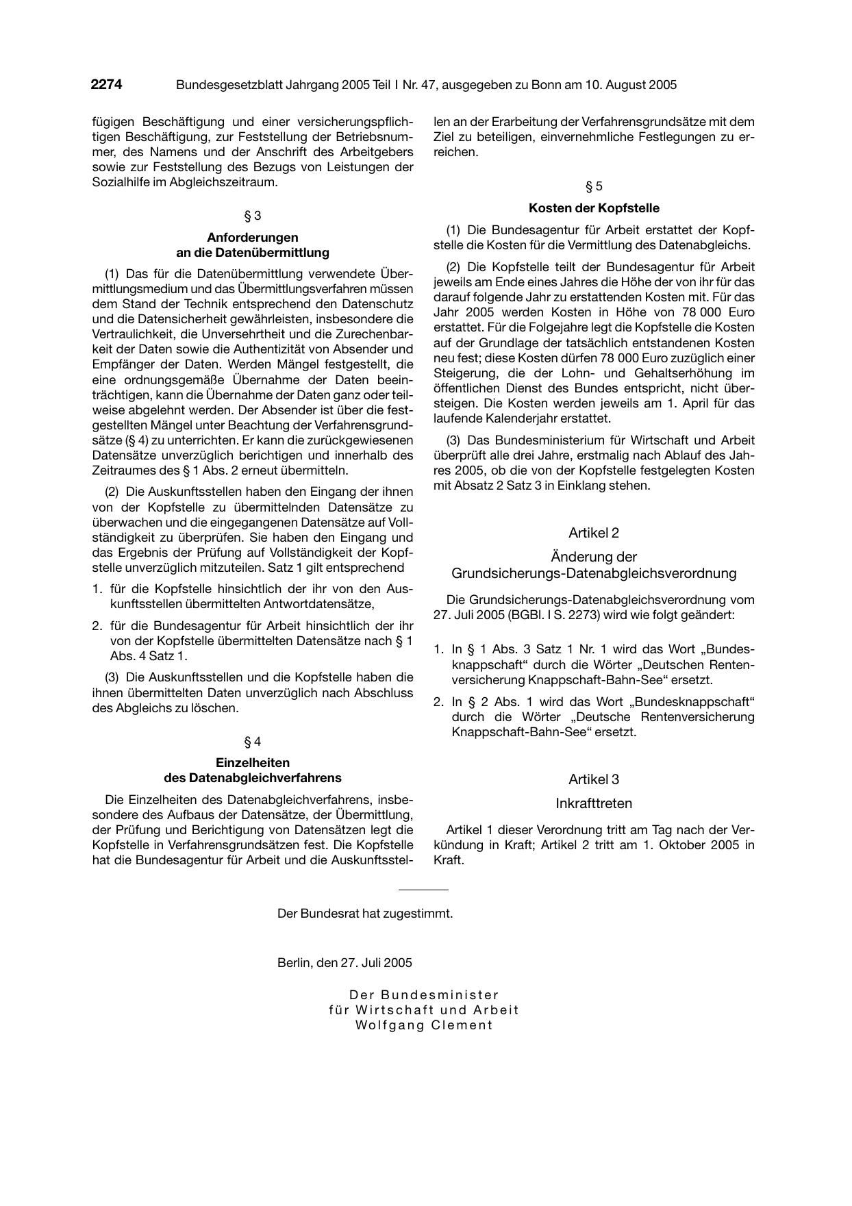 BGBl. 2005, Seite 2274 — Originalseite als Abbildung
