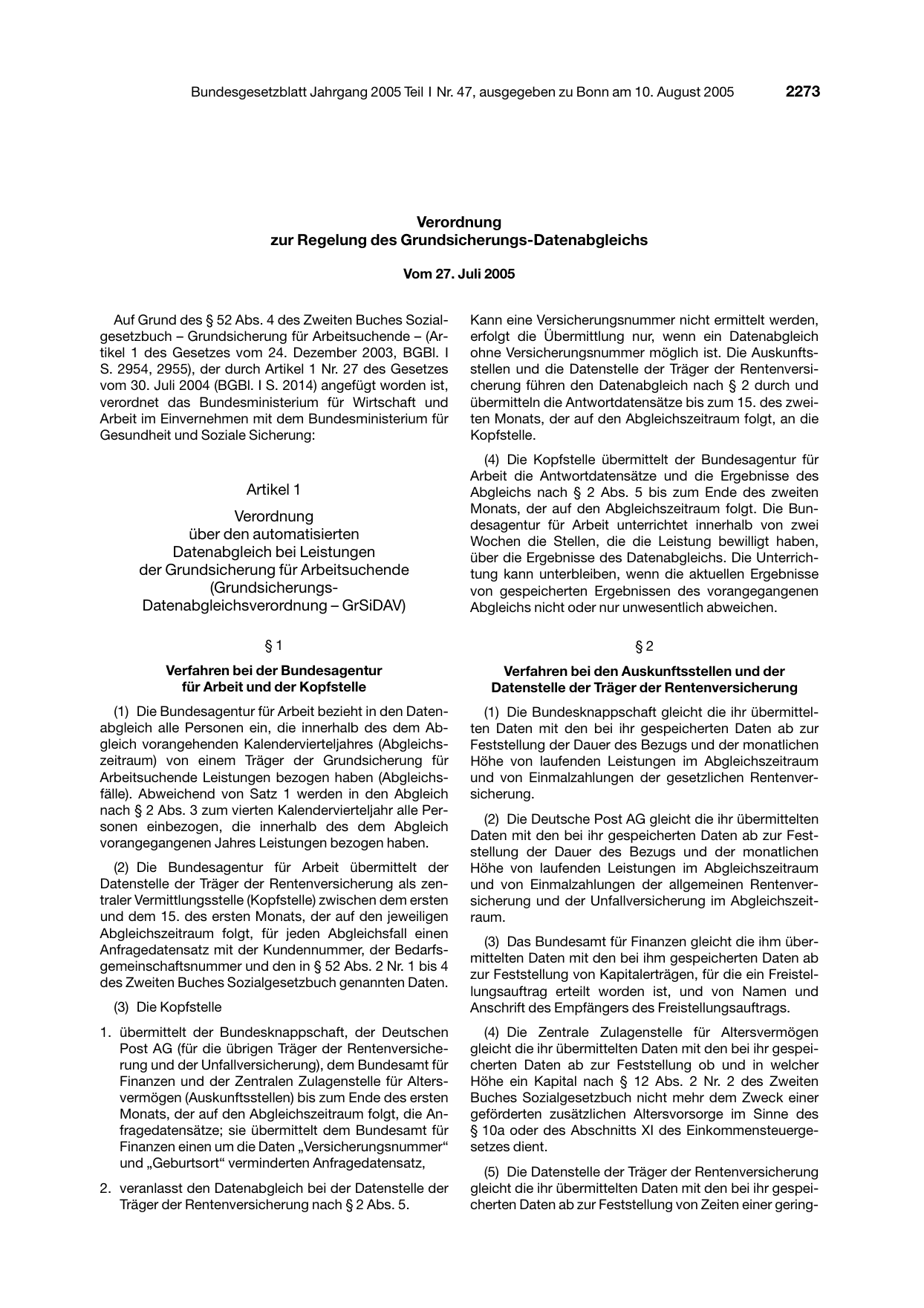 BGBl. 2005, Seite 2273 — Originalseite als Abbildung