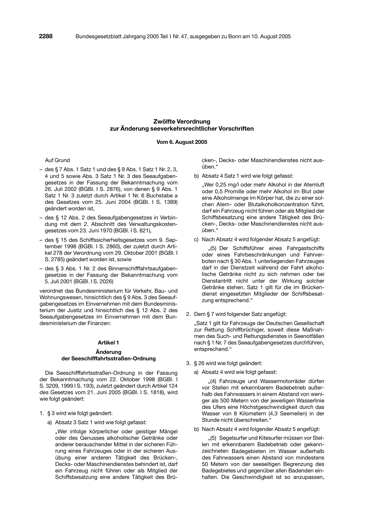 BGBl. 2005, Seite 2288 — Originalseite als Abbildung