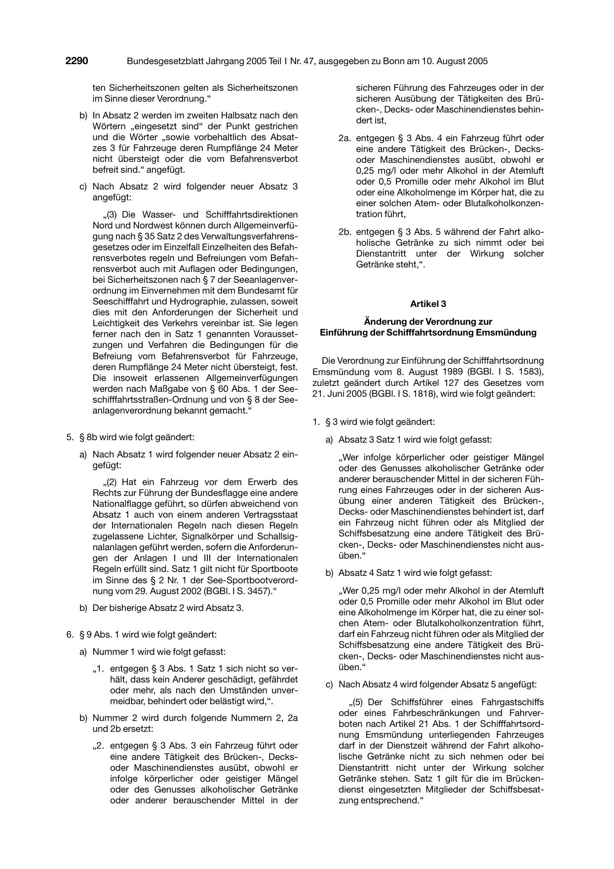 BGBl. 2005, Seite 2290 — Originalseite als Abbildung