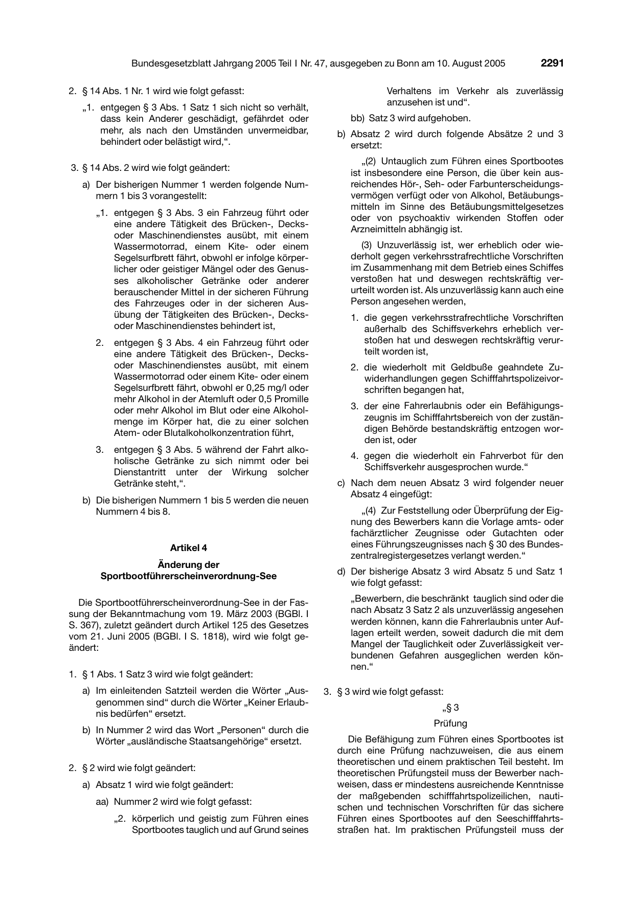 BGBl. 2005, Seite 2291 — Originalseite als Abbildung