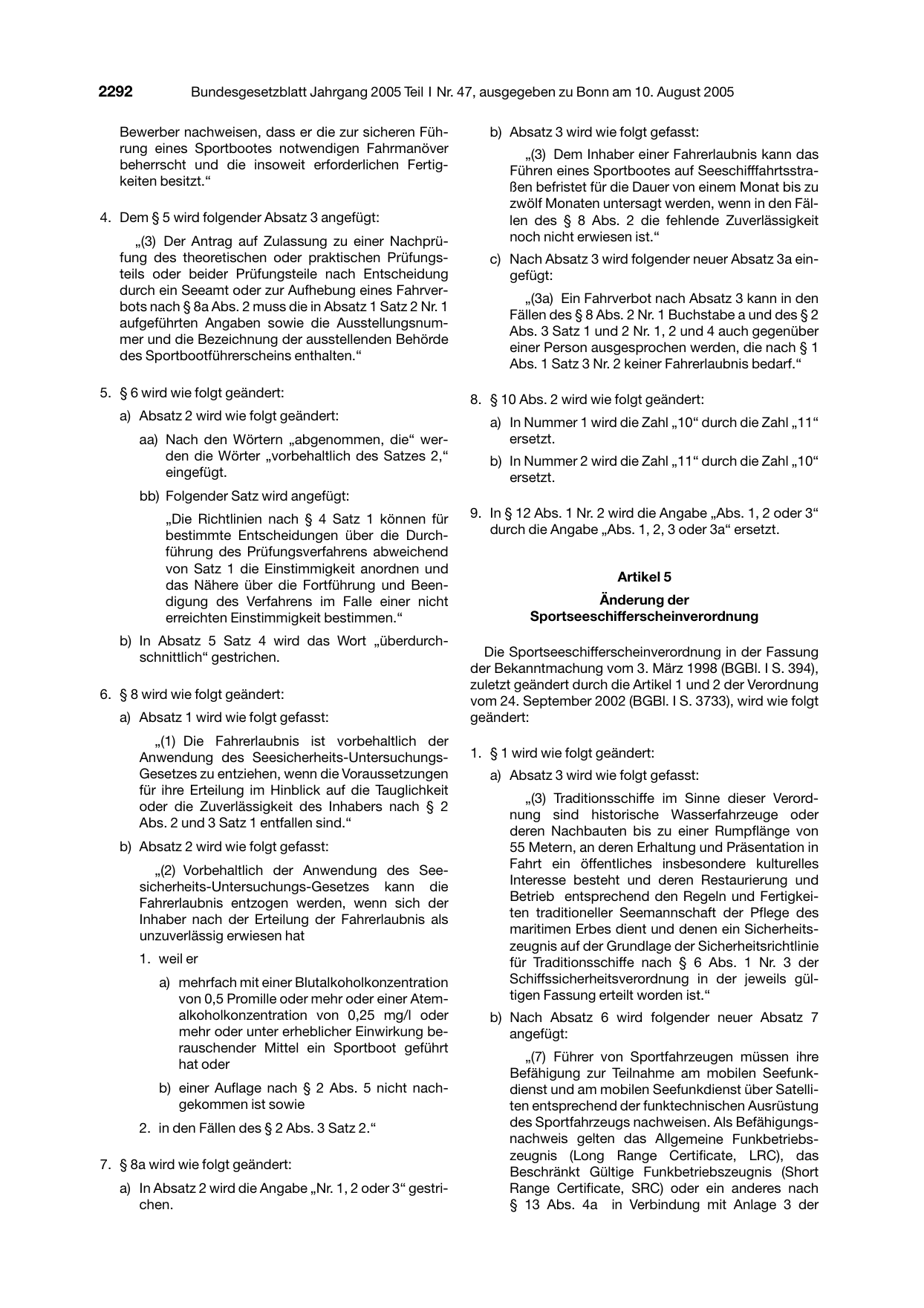 BGBl. 2005, Seite 2292 — Originalseite als Abbildung