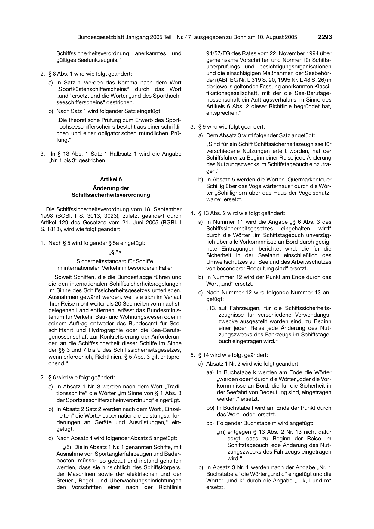 BGBl. 2005, Seite 2293 — Originalseite als Abbildung