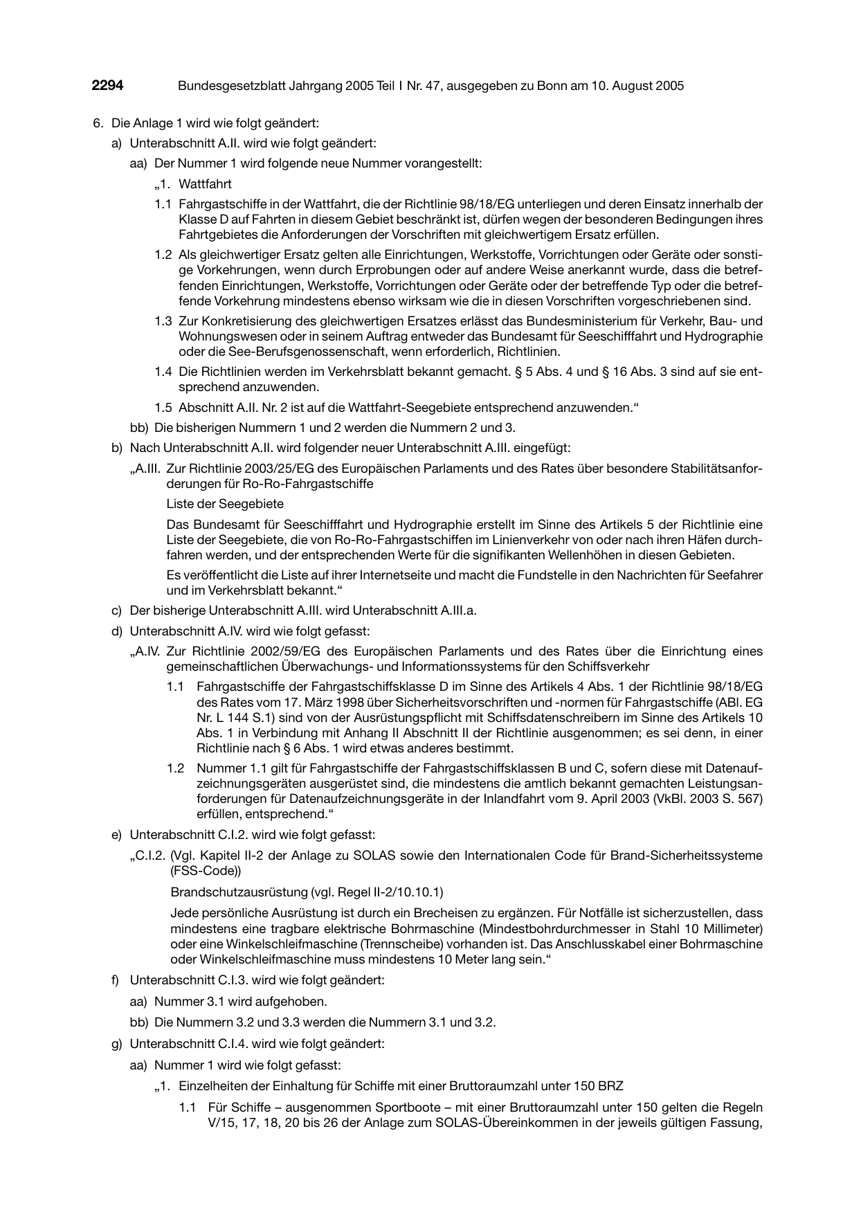 BGBl. 2005, Seite 2294 — Originalseite als Abbildung